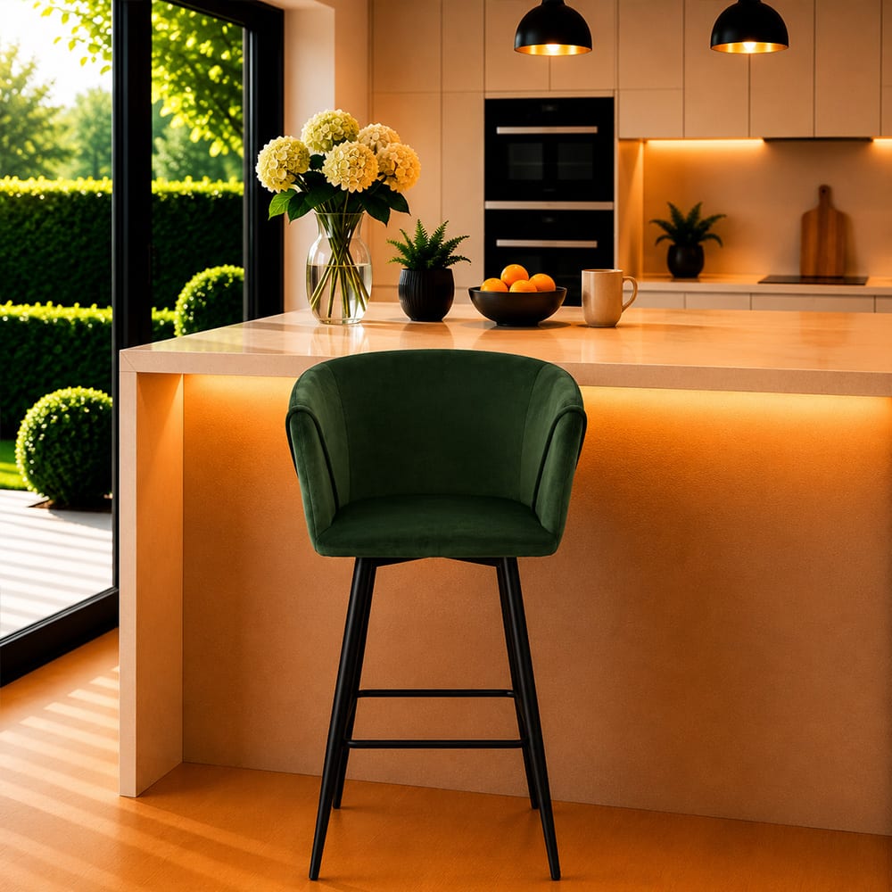 Doe Buck Velvet Counter Height Bar Stool in Green Colour - Doe Buck