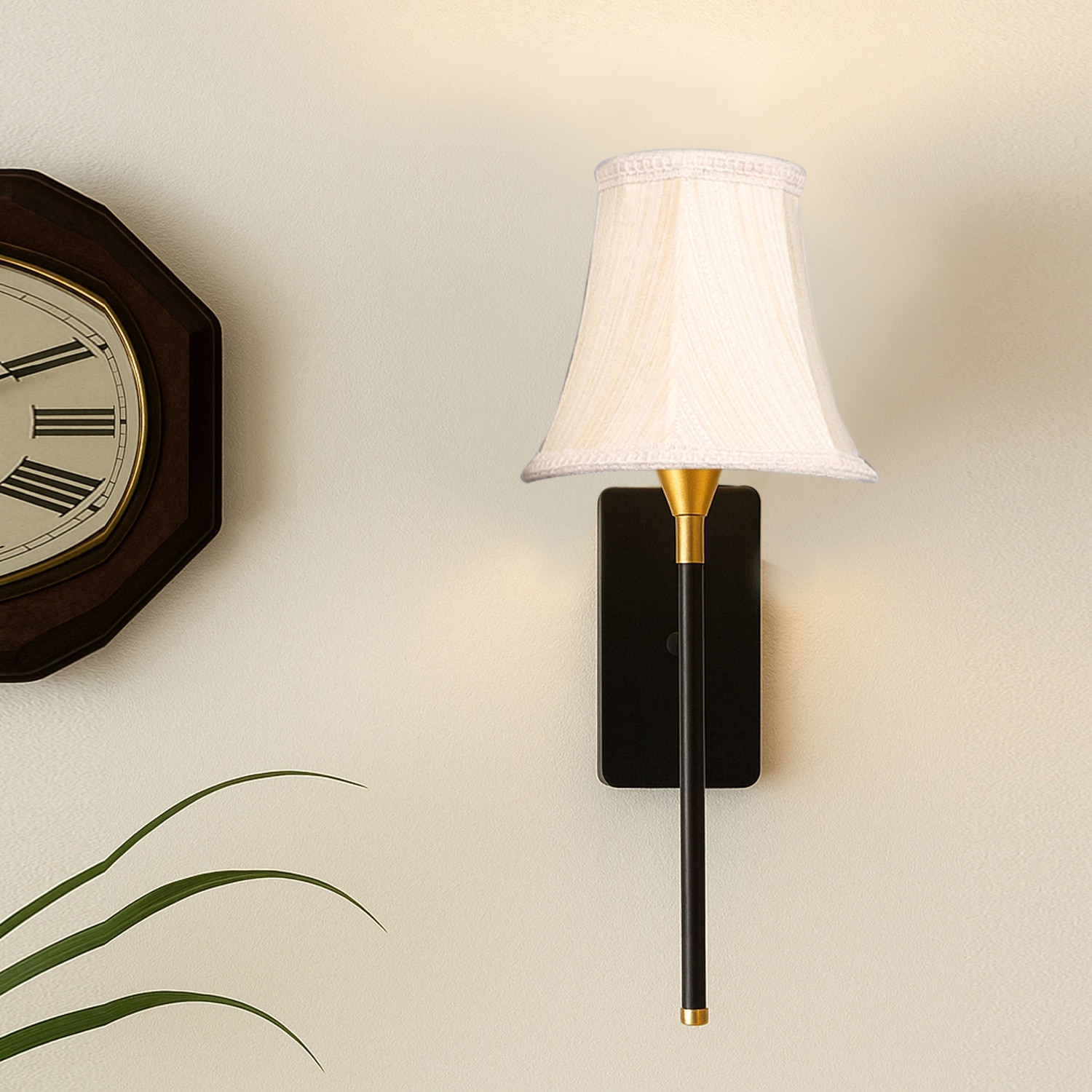 Devansh Metal Electric Wall Light in Black Colour with Off-white Shade Count of 1 Light - Devansh