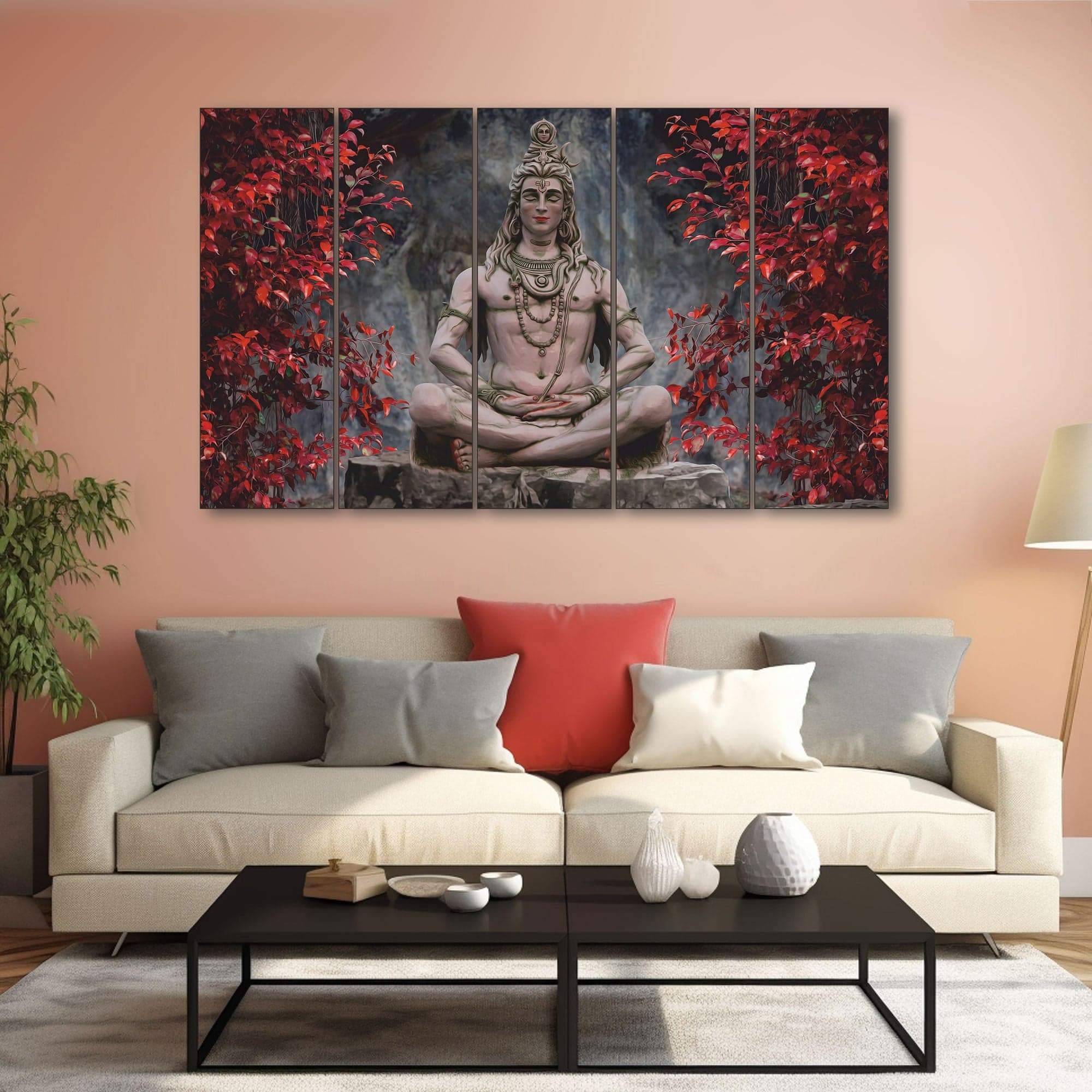 The Castle Decor Lord Shiva Meditation Wall Art Set of 5 27x48 Inch - The Castle Decor
