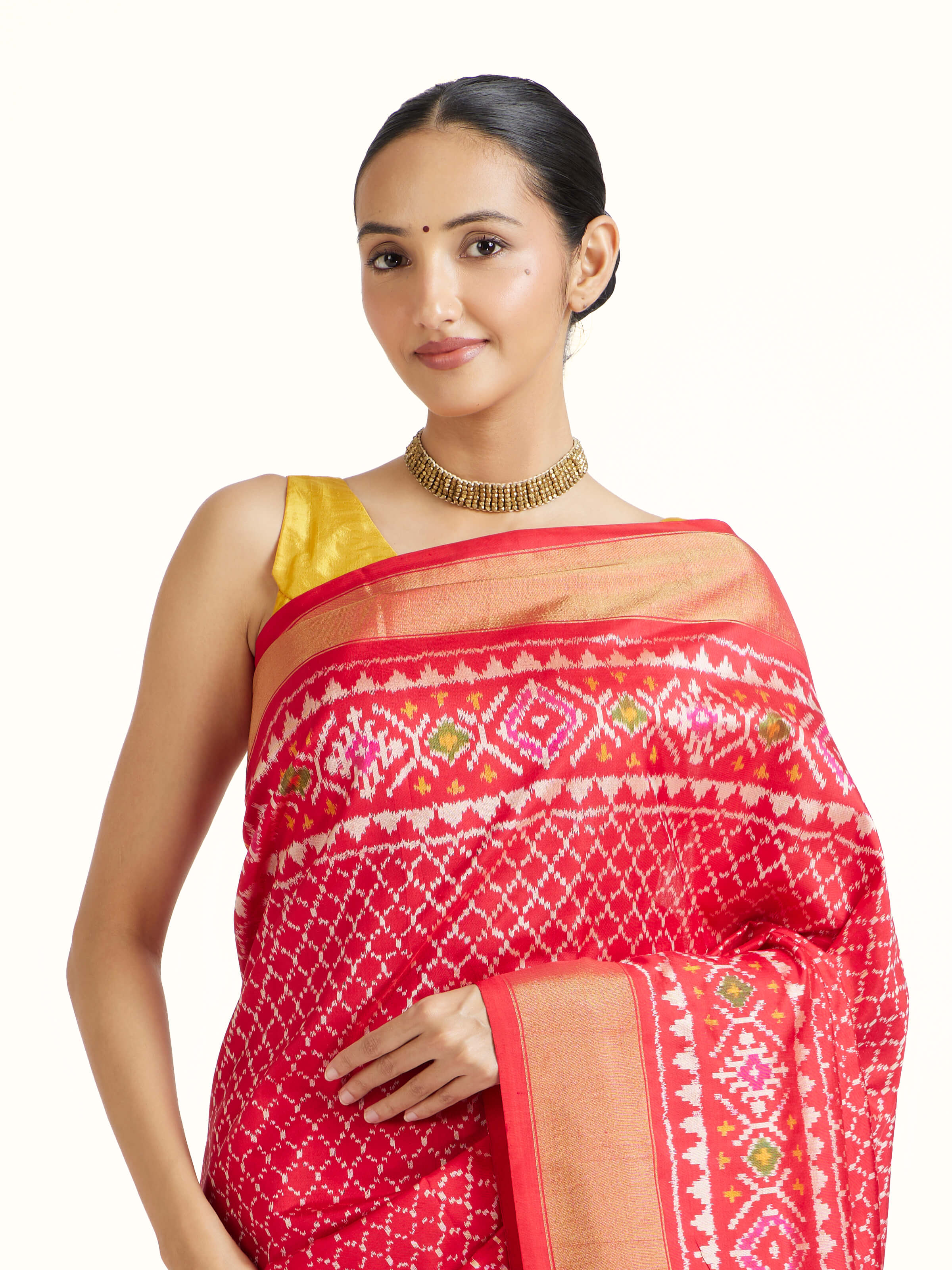Red Weft Ikat Silk Saree