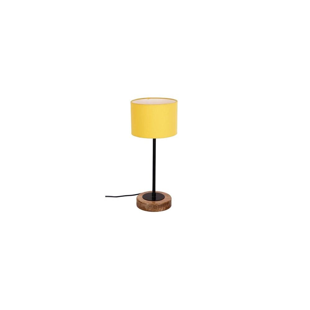Duncan Yellow Fabric Shade Table Lamp with Natural Wood & Iron Base