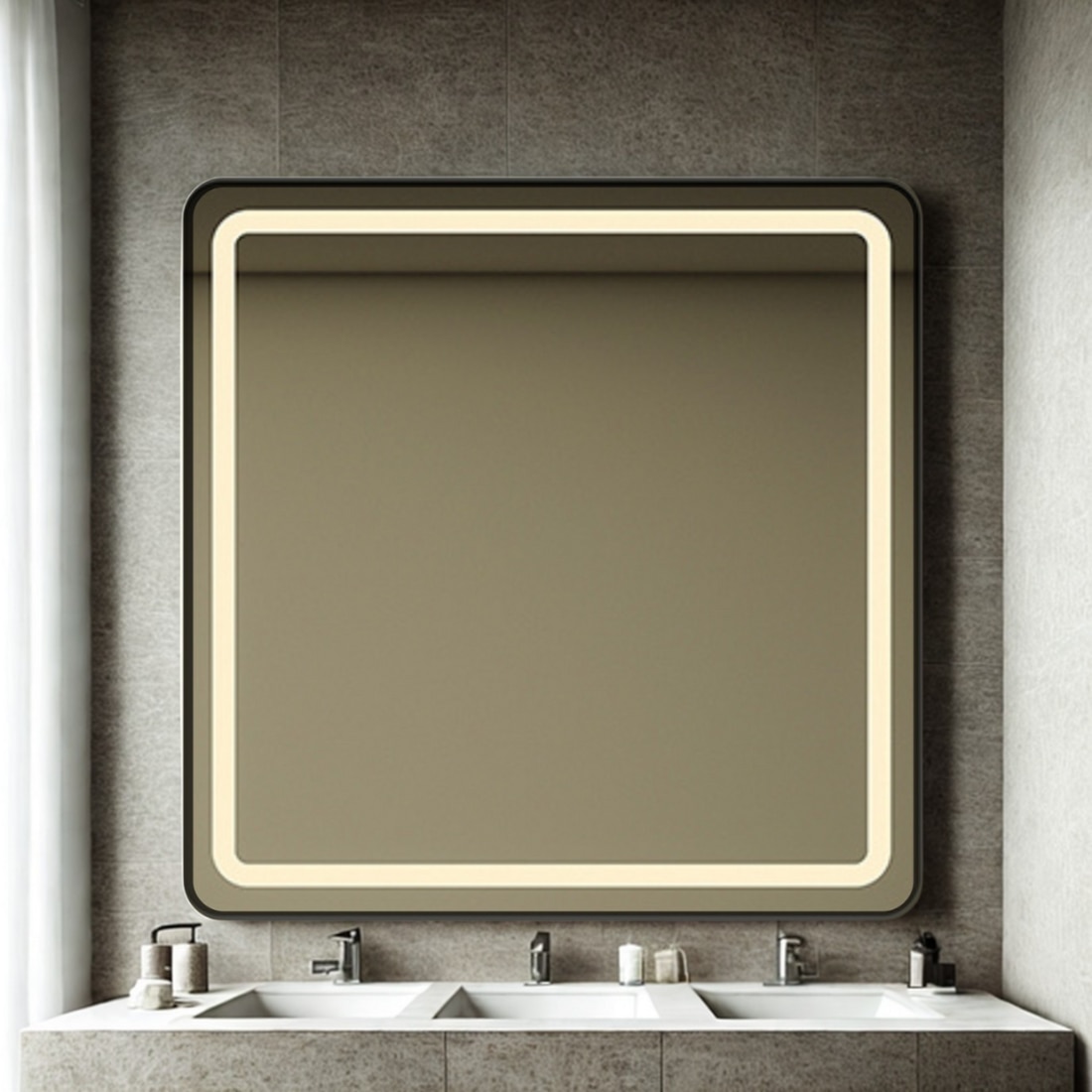 Modern Square Wall LED Mirror with Anodized Aluminum Frame Rose Gold Matte Black Brushed Silver