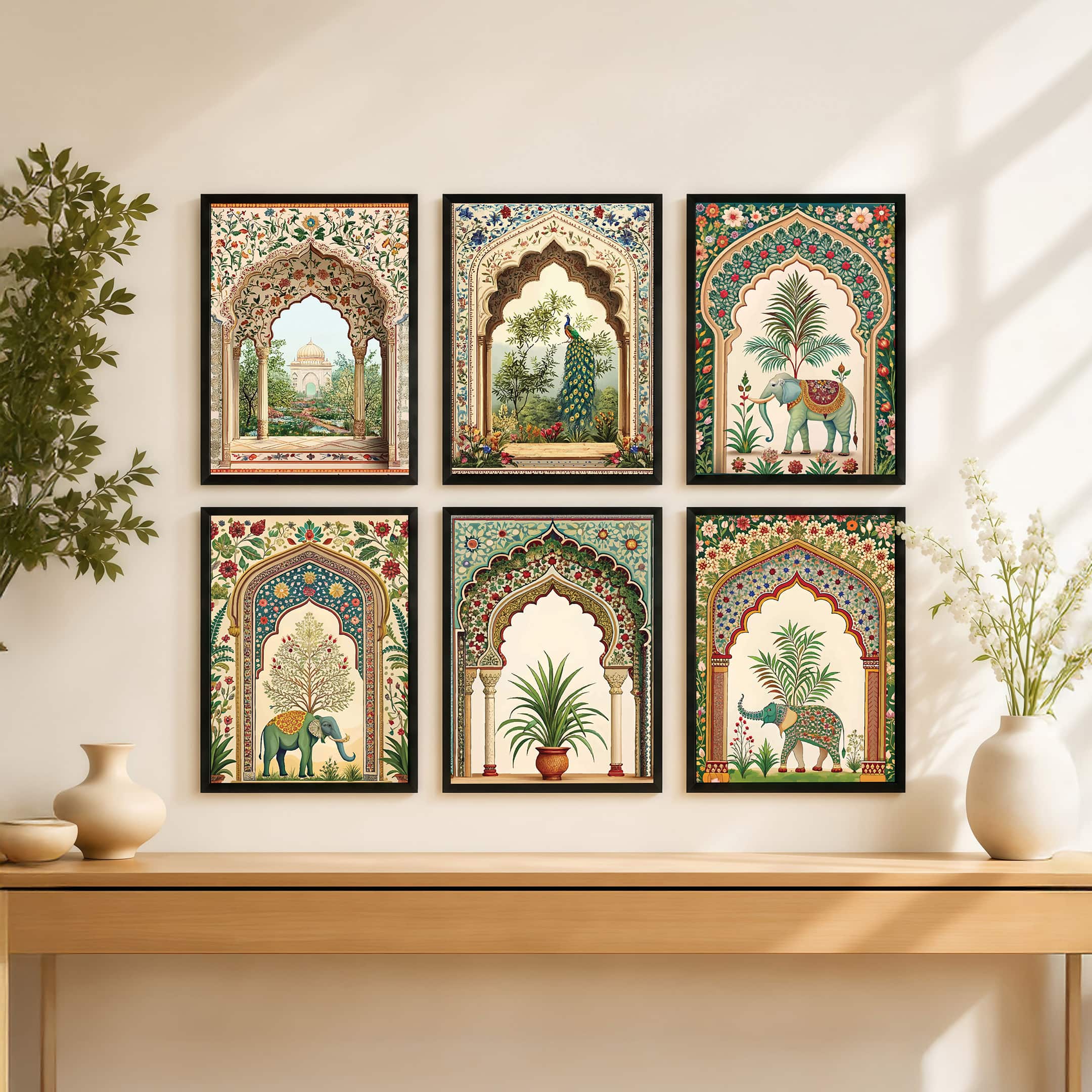 The Castle Decor Madhubani Pichwai Wall Art Set of 6 Design 2 10x13 Inch - The Castle Decor