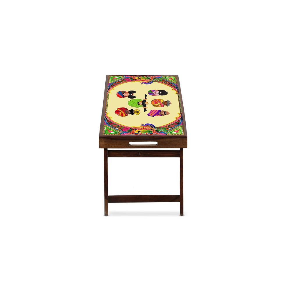 Rajasthani Charm Solid Wood Bookshelf and Serving Tray In Multicolour