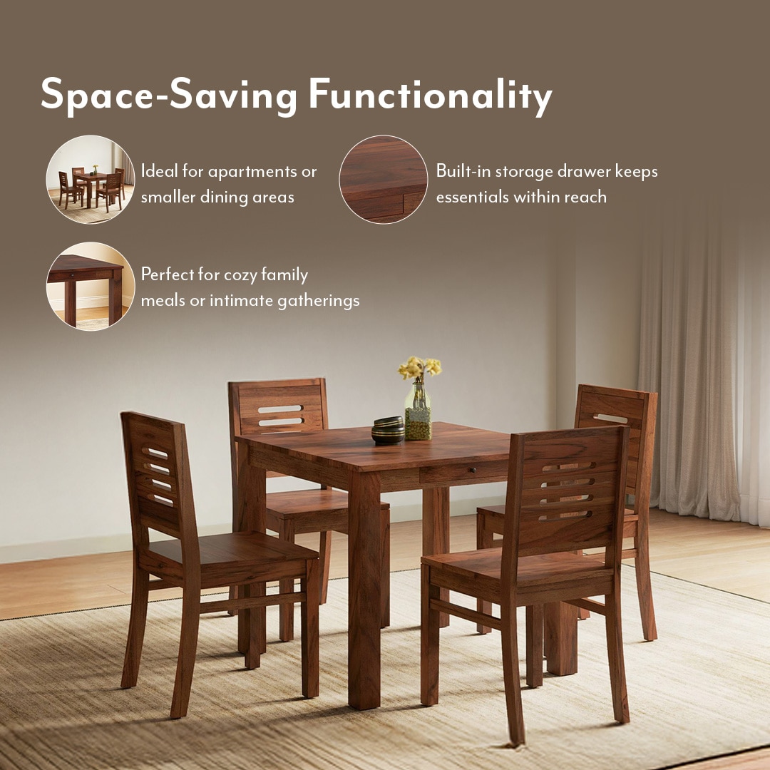 Arlo Teak Wood 4 Seater Storage Dining Table In Teak Finish