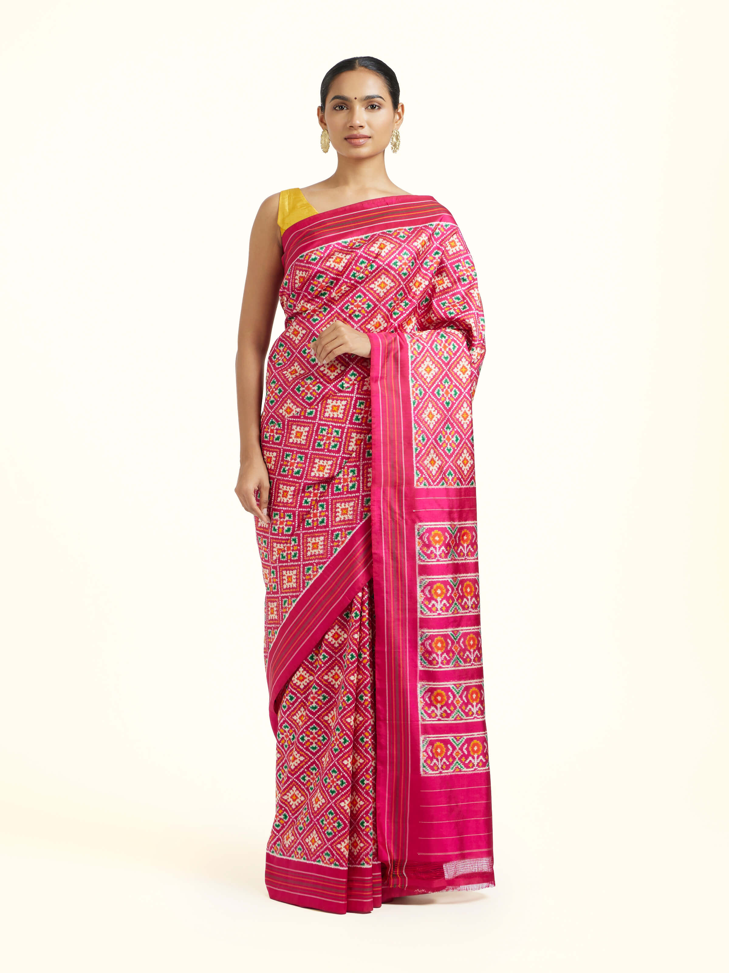 Pink Mulberry Silk Pochampally Double Ikat Handloom Saree