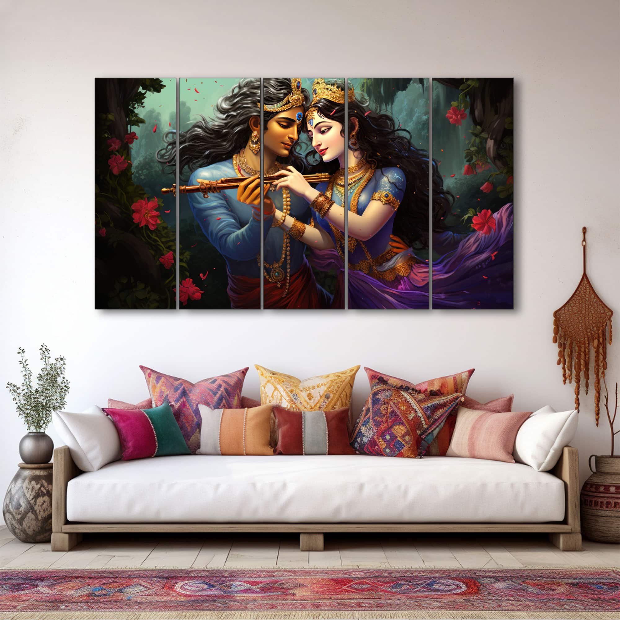 The Castle Decor Premium Radha Krishna Wall Art Wooden Frame 27x48 Inch (Style 3) - The Castle Decor