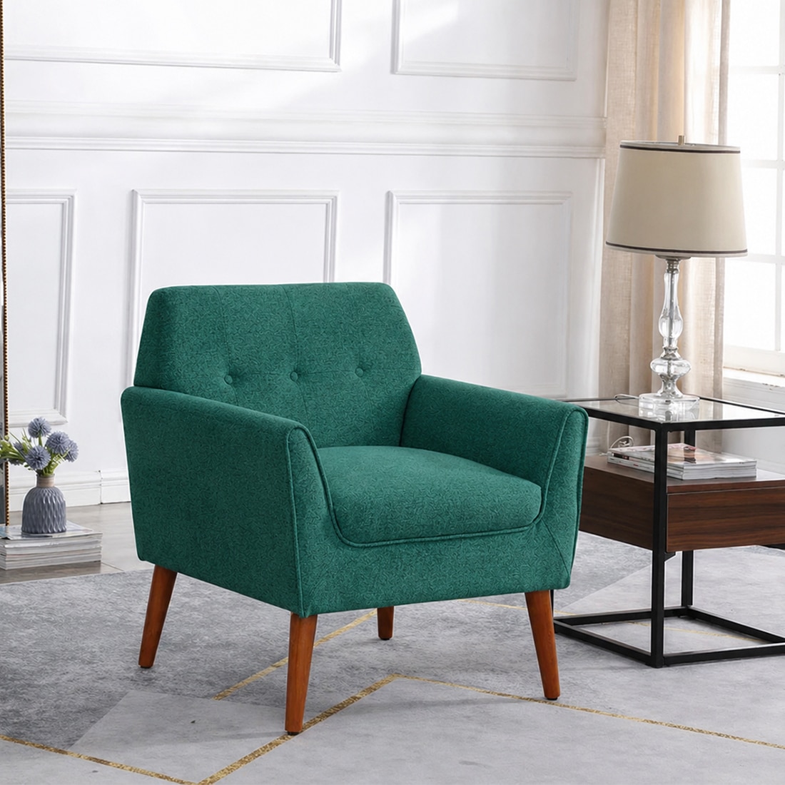 Thomas Boucle Fabric Arm Chair in Green Colour - KURSIWALLAH