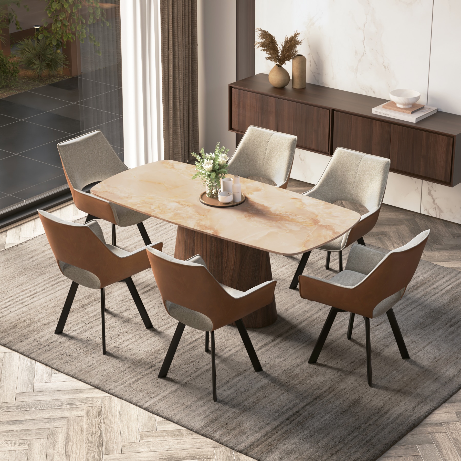 Nola 6 Seater Dining Table With Set of 3  Casey Dining Chair