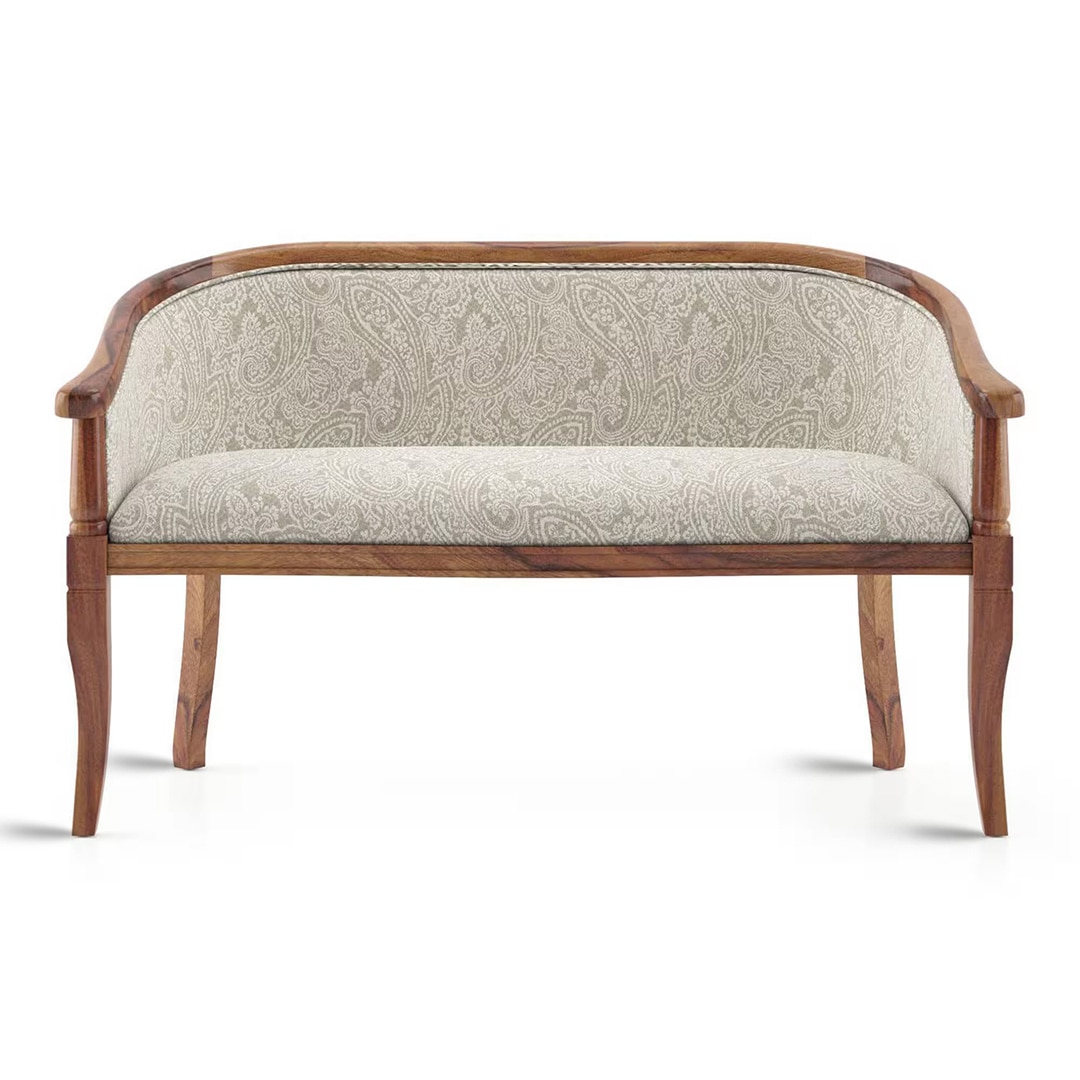 Florence Loveseat 2 Seater In Teak Finish With Monochrome Paisley Colour