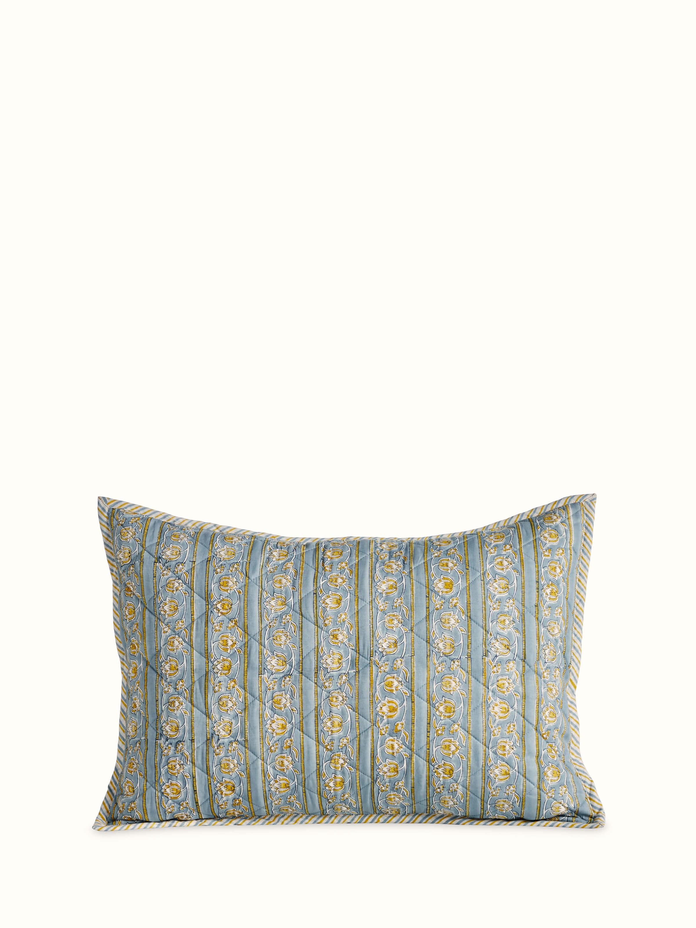 Kairavam Blue Floral Cotton Sanganeri Hand Block Printed Cushion Cover