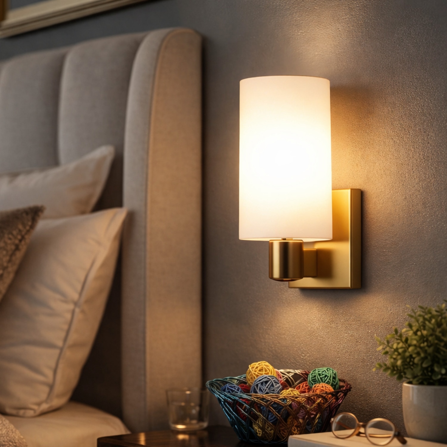 Eliante Modern Wall Lights Mild Steel & Glass Material Antique Gold & White Finish