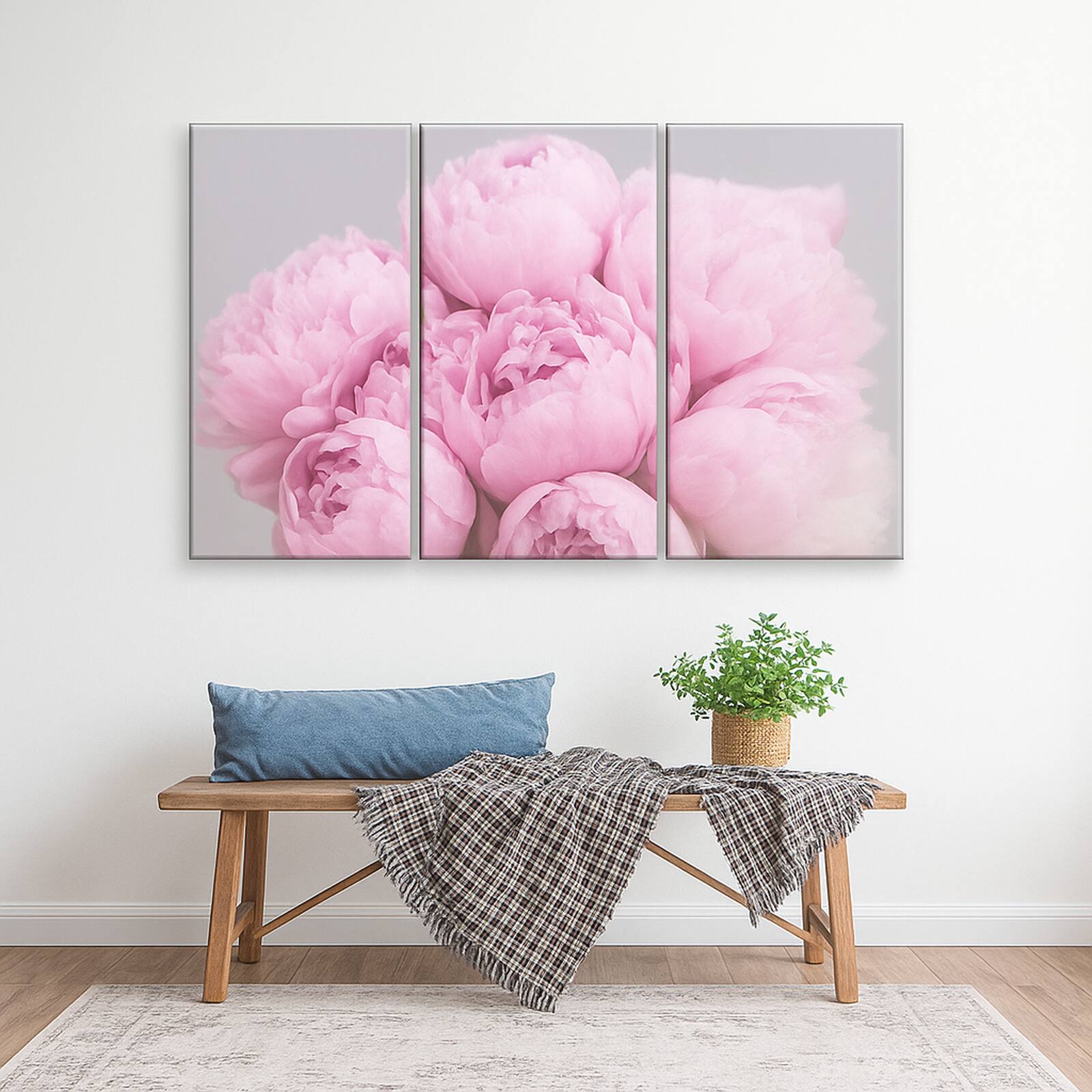 Truss Pink Grey Pieces Peonies Floral Canvas Wall Canvas Wall Prints Set of 3 Multicolor Matte