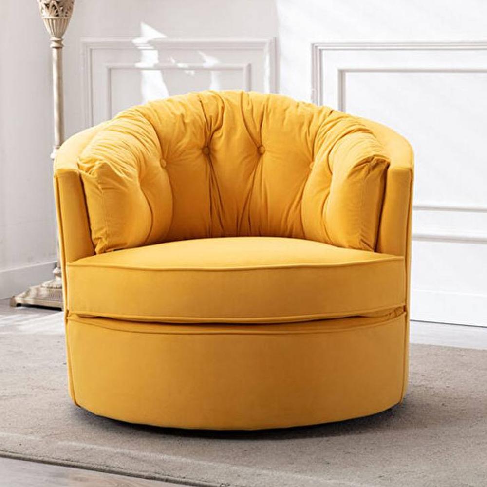 Marius Swivel Solid Wood Round Chair in Yellow Colour