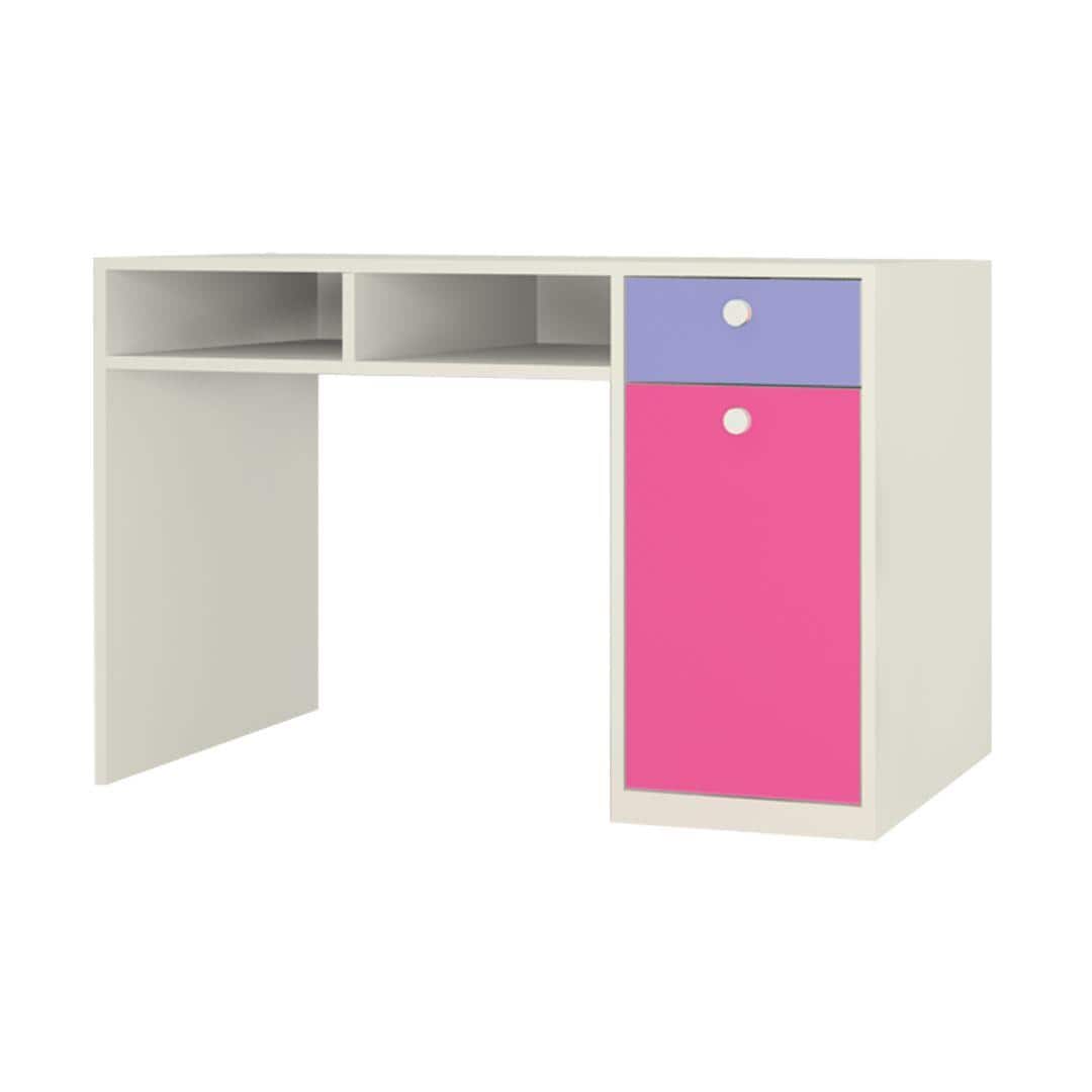 Alana Study Desk with Cabinet Drawer and Shelf in Persian Lilac Barbie Pink Colour