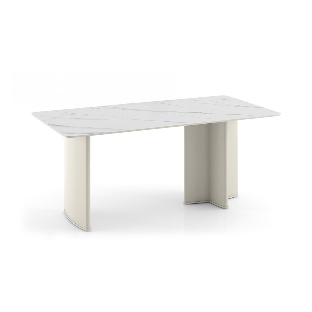 Rosen 6 Seater Chinese Dining Table With Set Of 6 Tulip Dining Chairs (Colour- Beige, Finish- White & Cream)