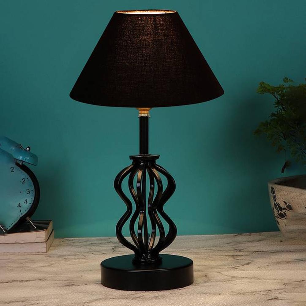 Amari Black cotton Table lamp with Iron Base - Devansh