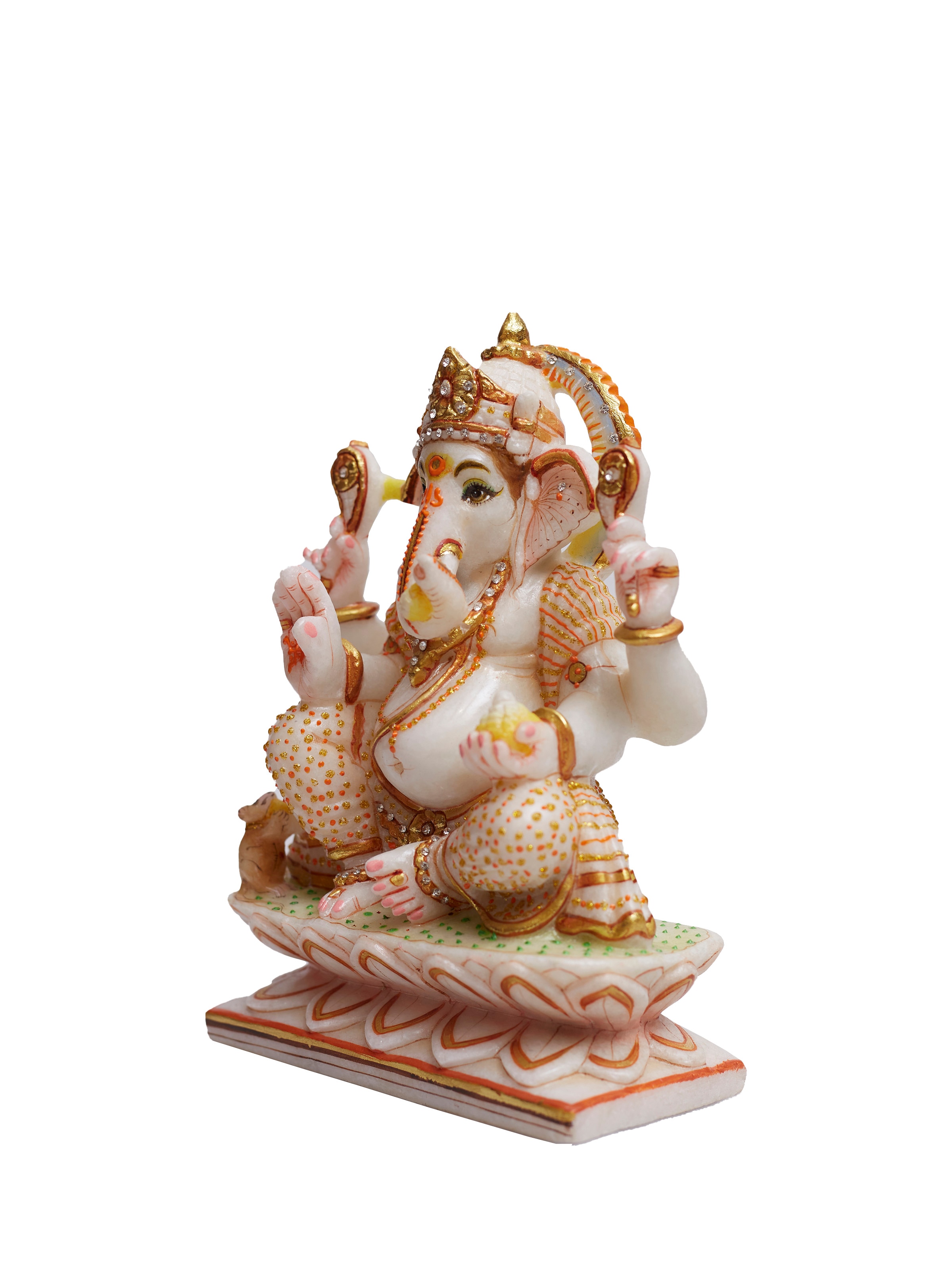 Angled view of Carved Marble Ganesha Idol