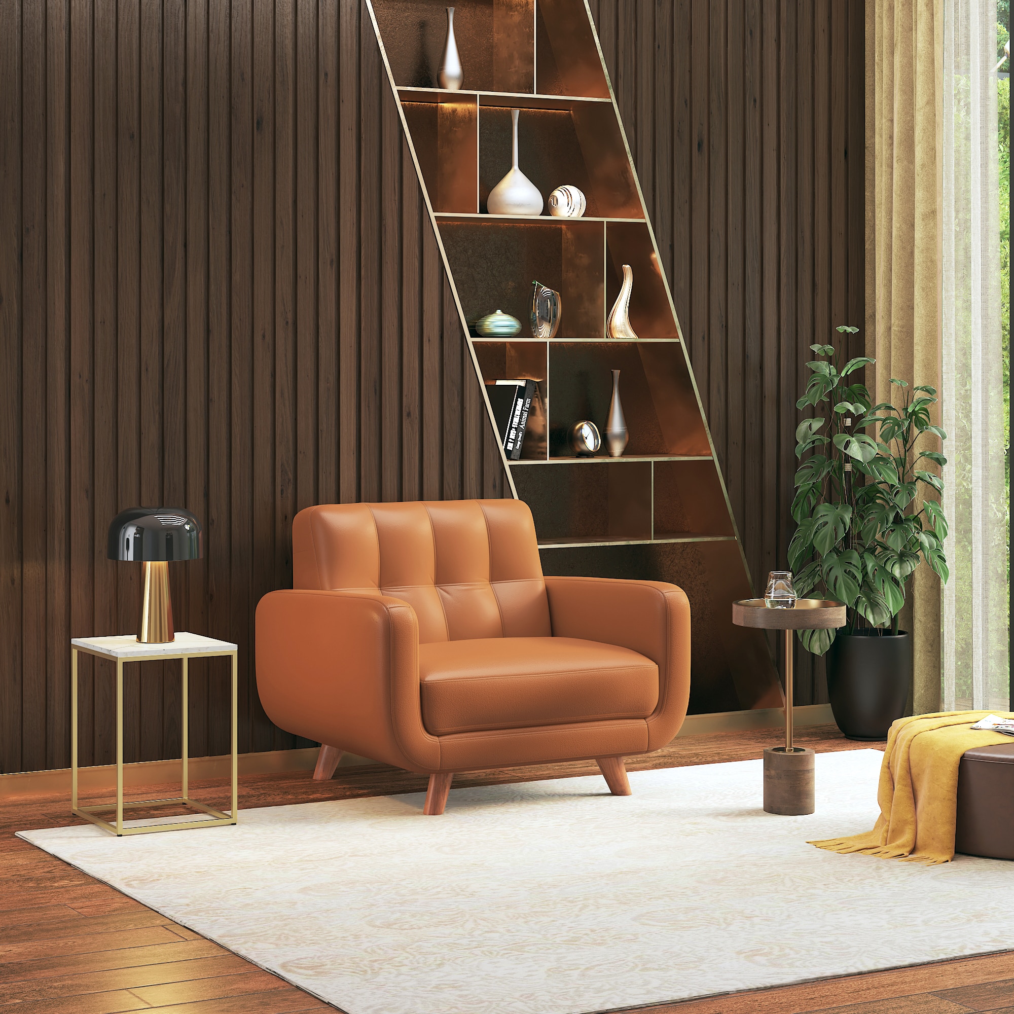 Waverly 1 Seater Leather Sofa in Apricot Colour