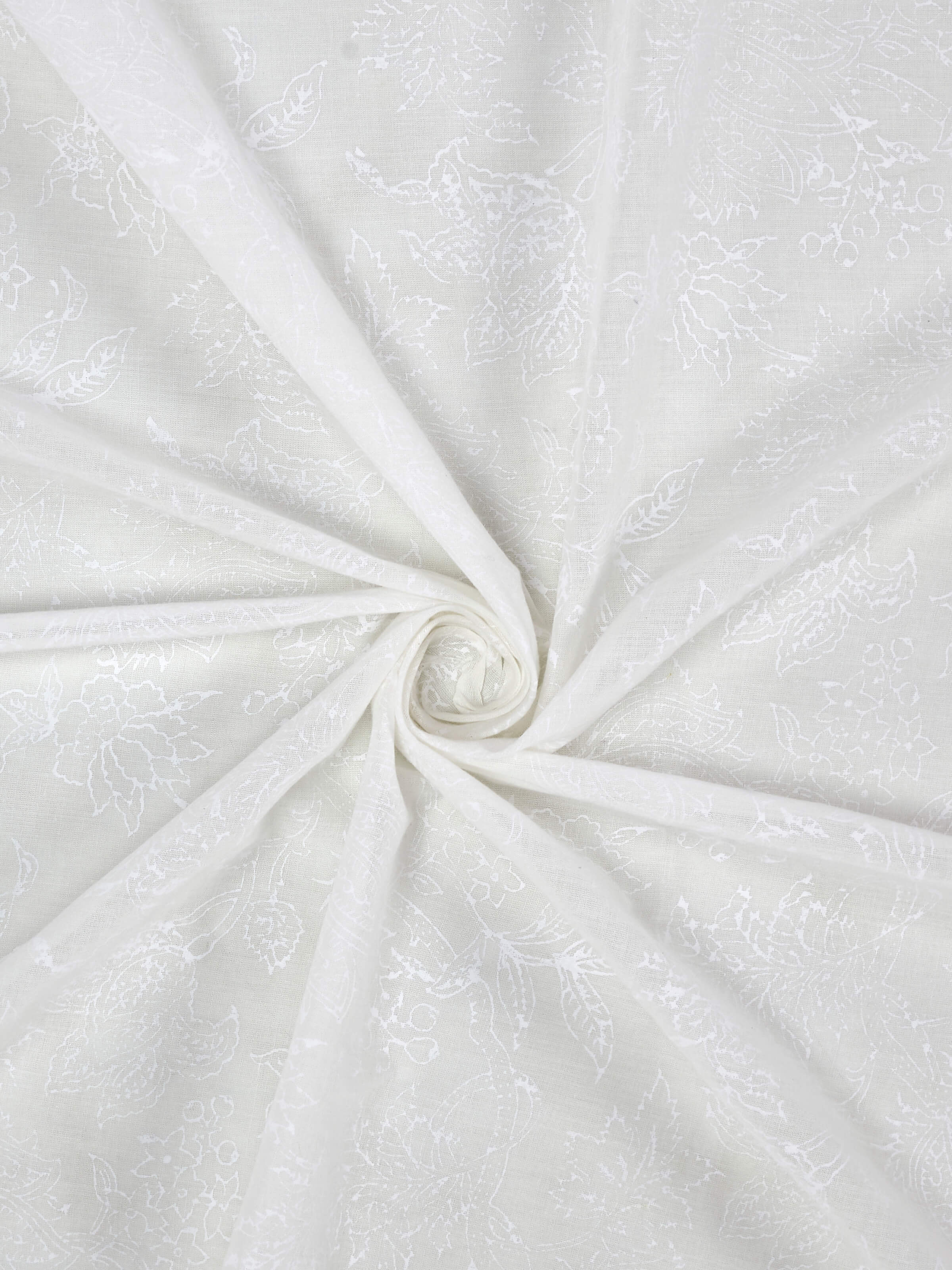 Kairavam White Floral Cotton Sanganeri Hand Block Printed Curtain (7 Ft)