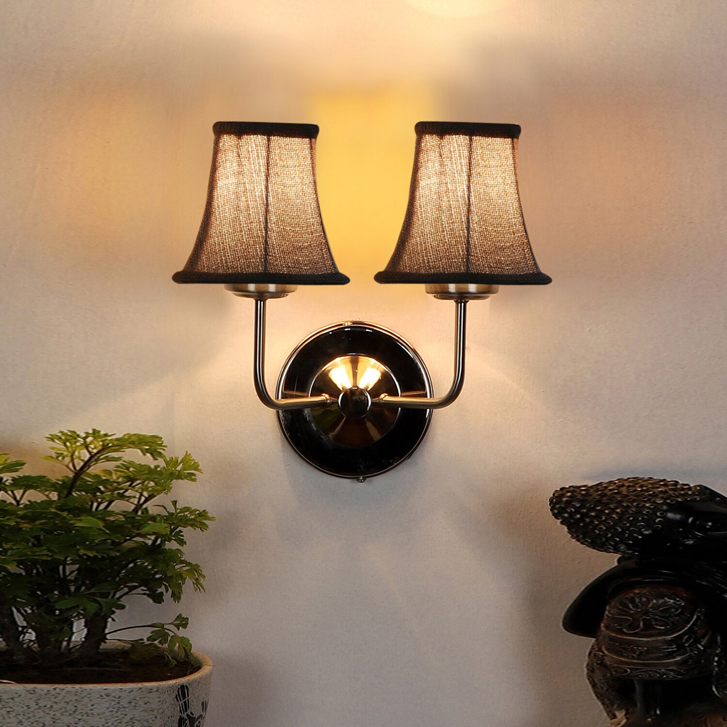 Devansh Dual Steel Metal  Wallmounted Lamp With Beige Jute  Shade