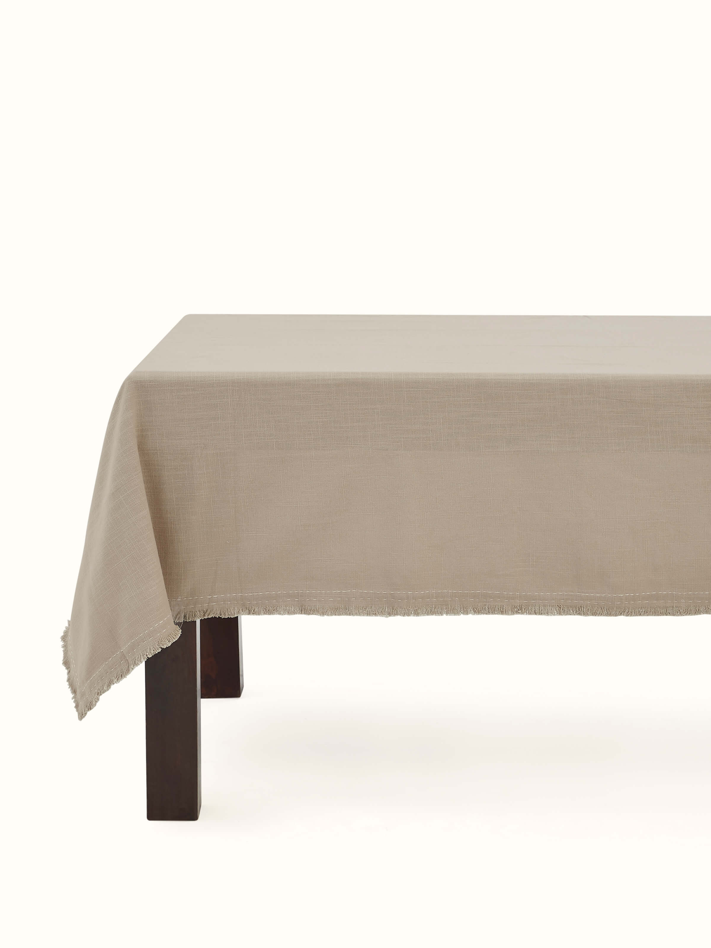 Nityam Beige Cotton Slub Embroidered Table Cloth