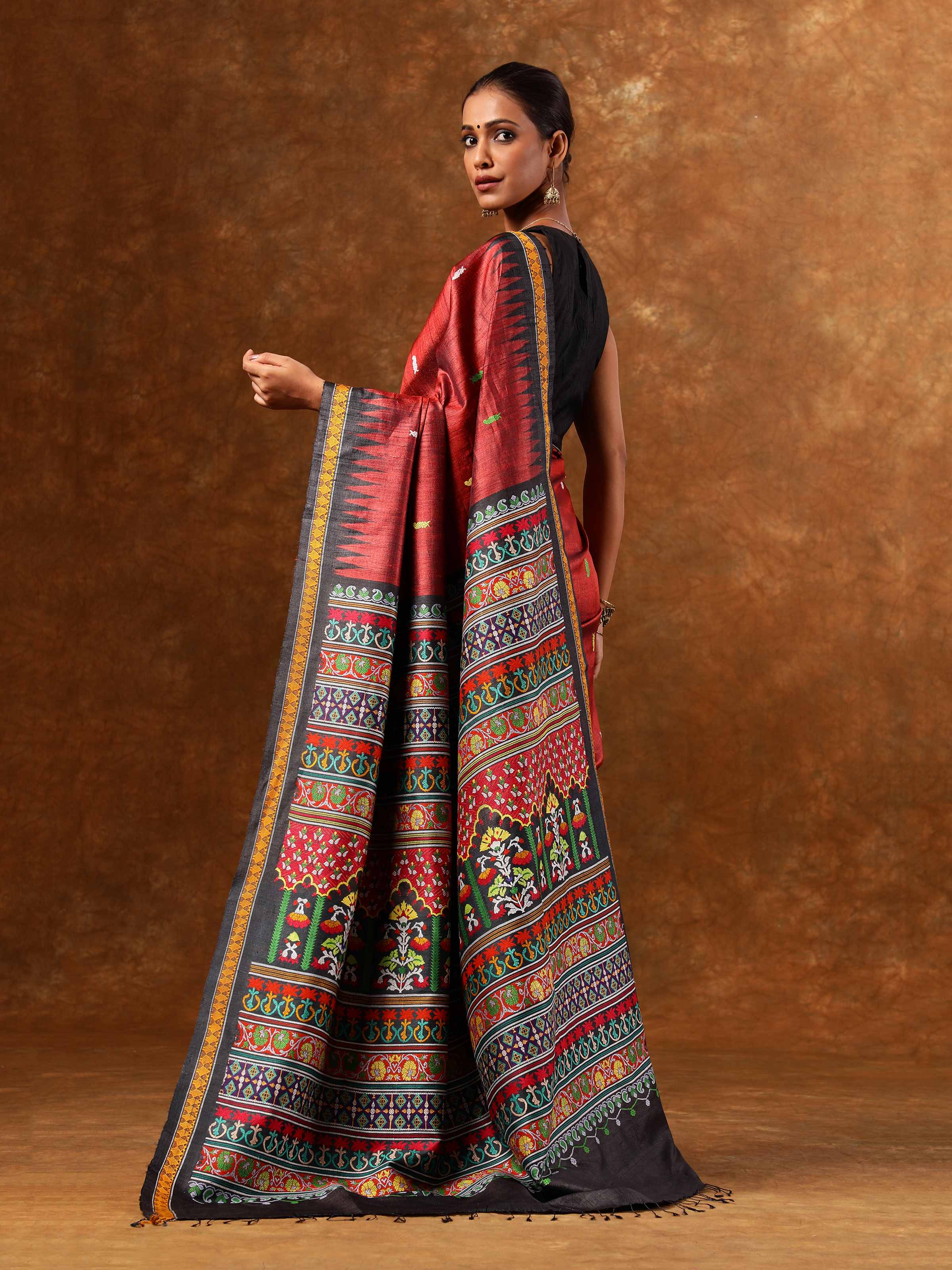 Magenta Tussar Silk Saree