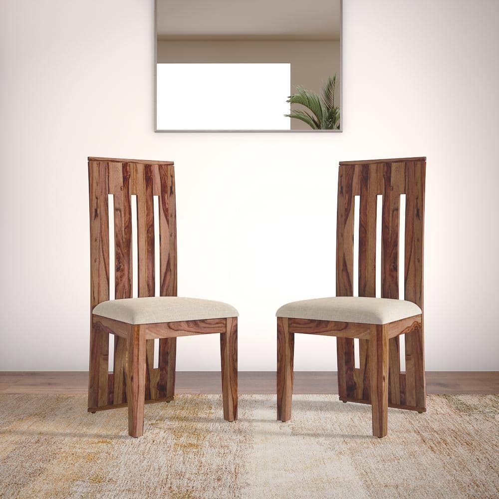 Sinai Dining Chair Set of 2 in Teak Finish With Macadamia Brown Colour