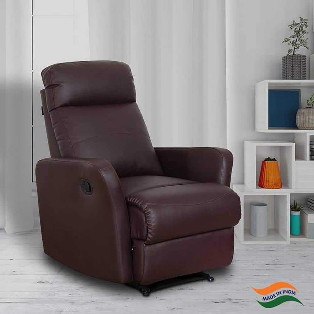 Sleek Leatherette One Seater Manual Recliner in Brown Colour