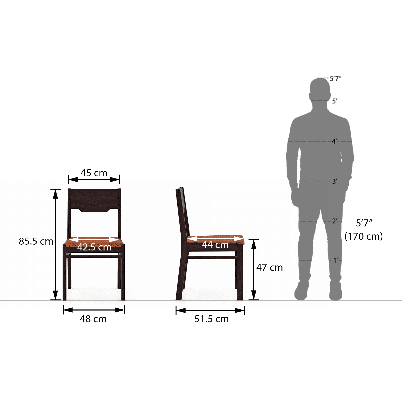 Kerry Dining Chairs Set Of 2 In Mahogany Finish With Burnt Orange Fabric Colour