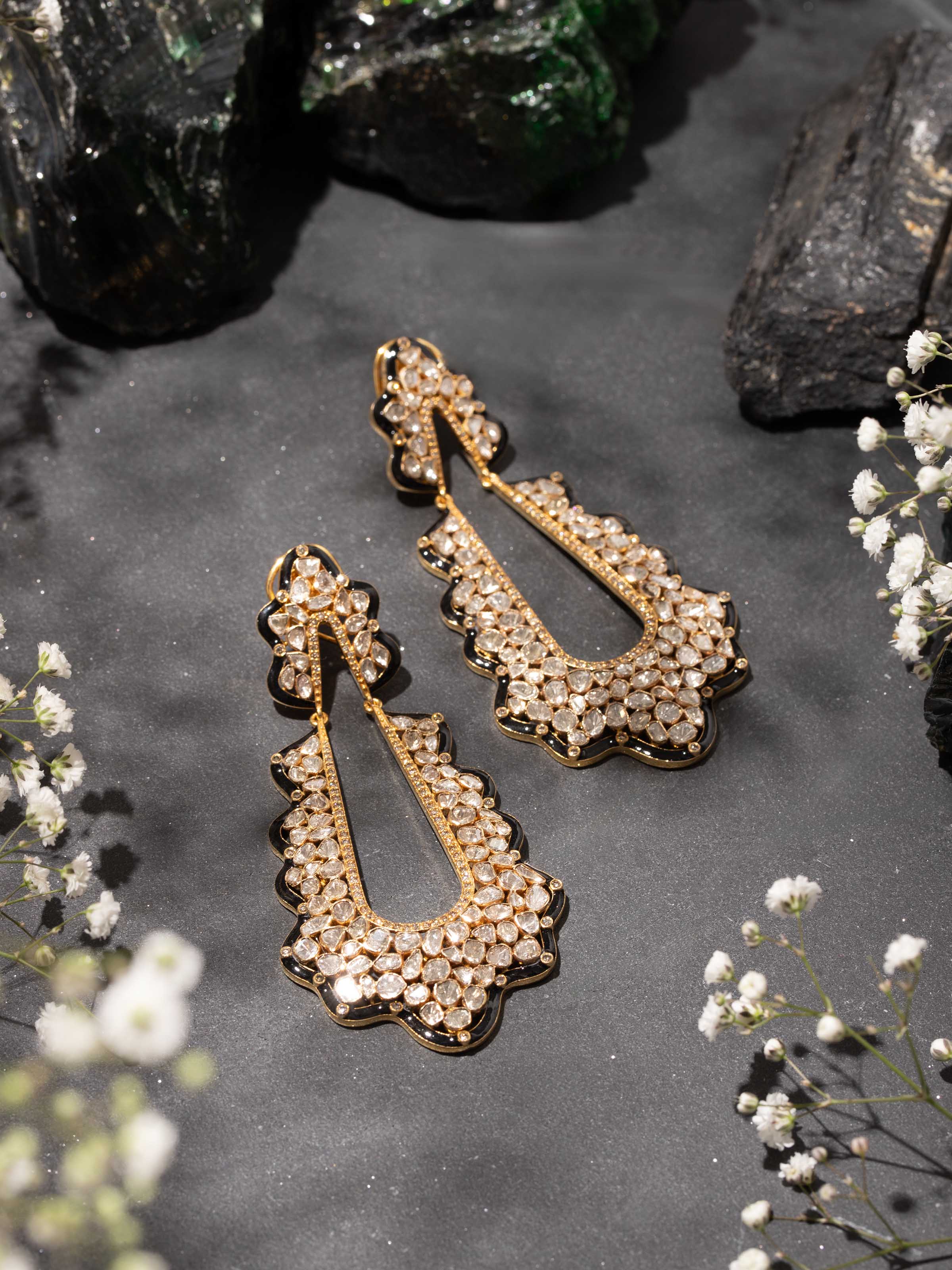Dank Polki 14 Karat Gold Drop Earrings