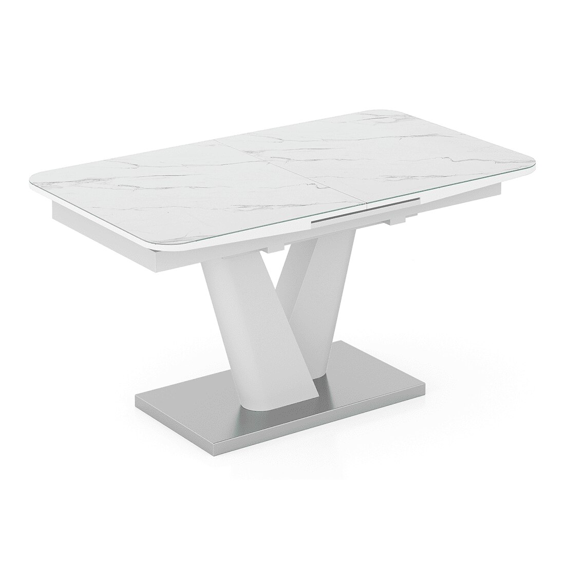 Caribu 4 To 6 Extendable Dining Table With Set Of 6 Doris Swivel Accent Chairs (Colour- White Leatherette, Finish- White High Gloss)