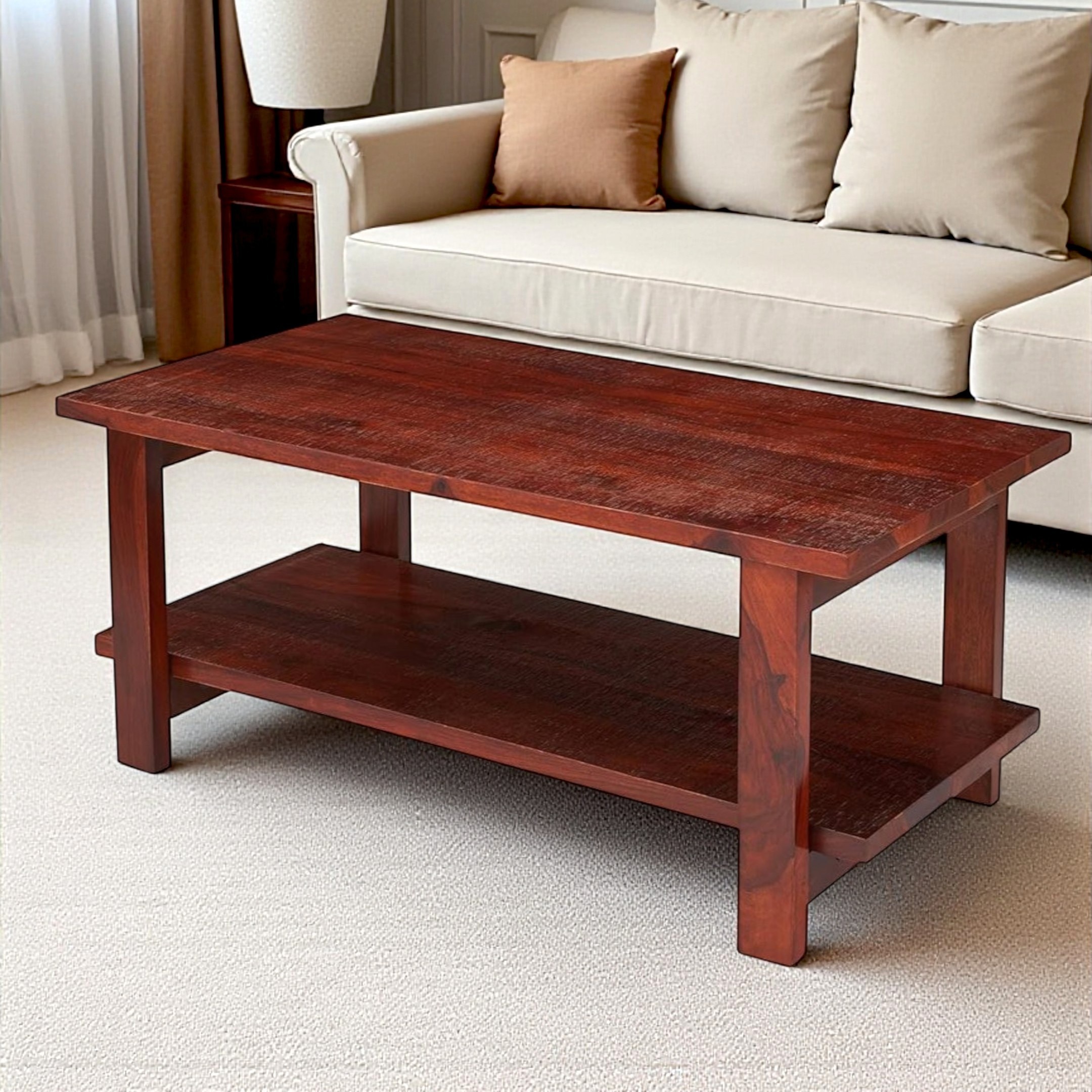 Aroda Sheesham Wood Contemporary Rectangle Coffee Table In Honey Finish