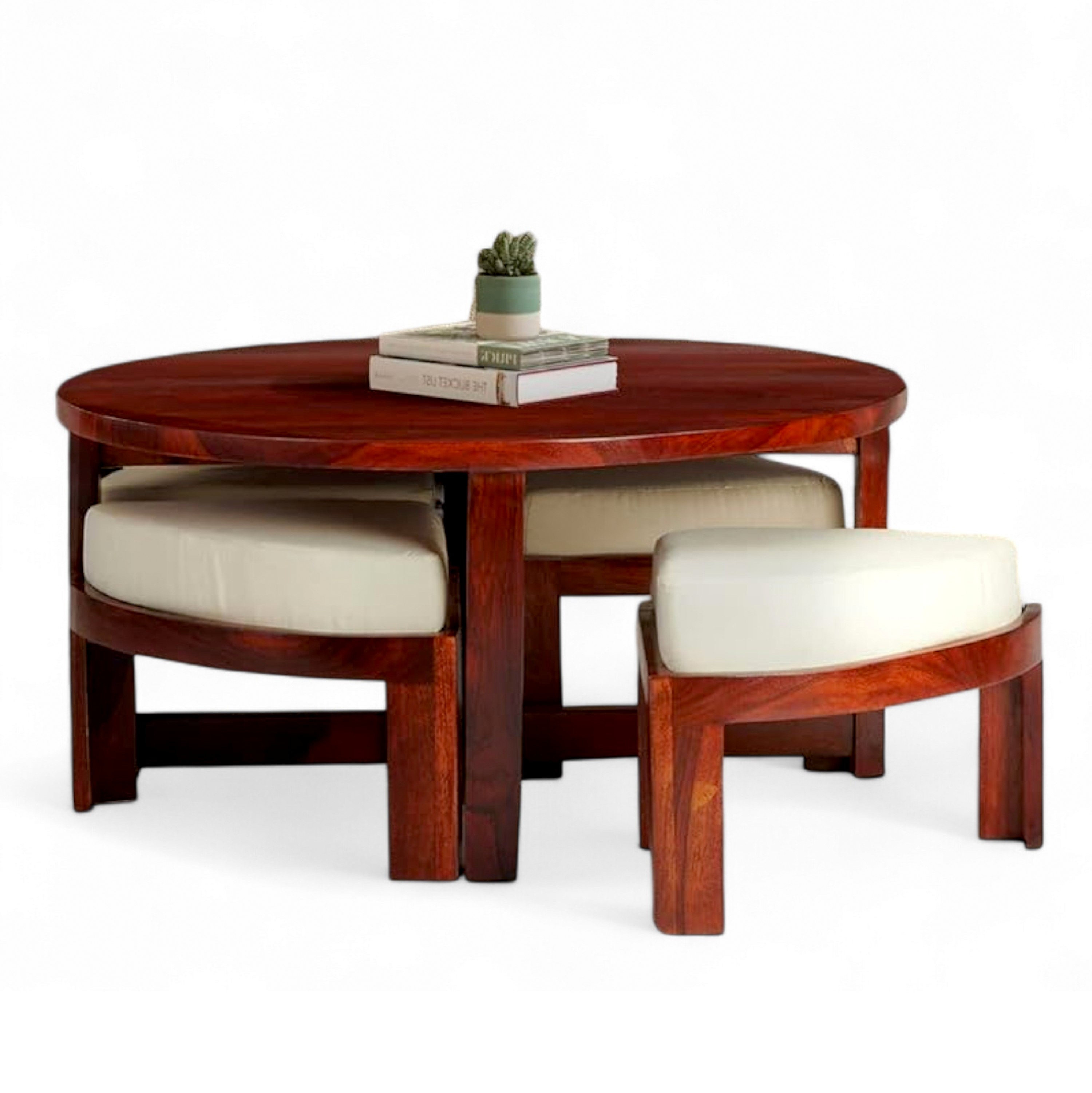Nashville Sheesham Wood Accent Coffee Table Set With 4 Stools In Honey Finish