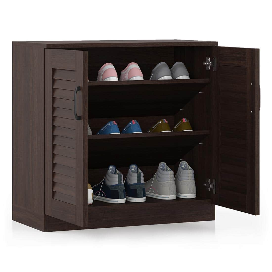 Bennis 9 Pair Shoe Rack in Dark Walnut Finish