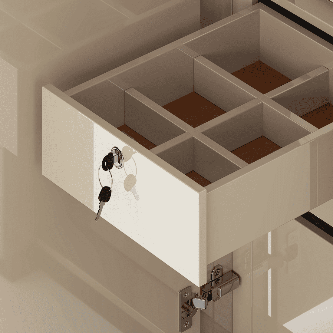 Naomi 6 Door Mirrored Wardrobe In High Gloss Beige Finish