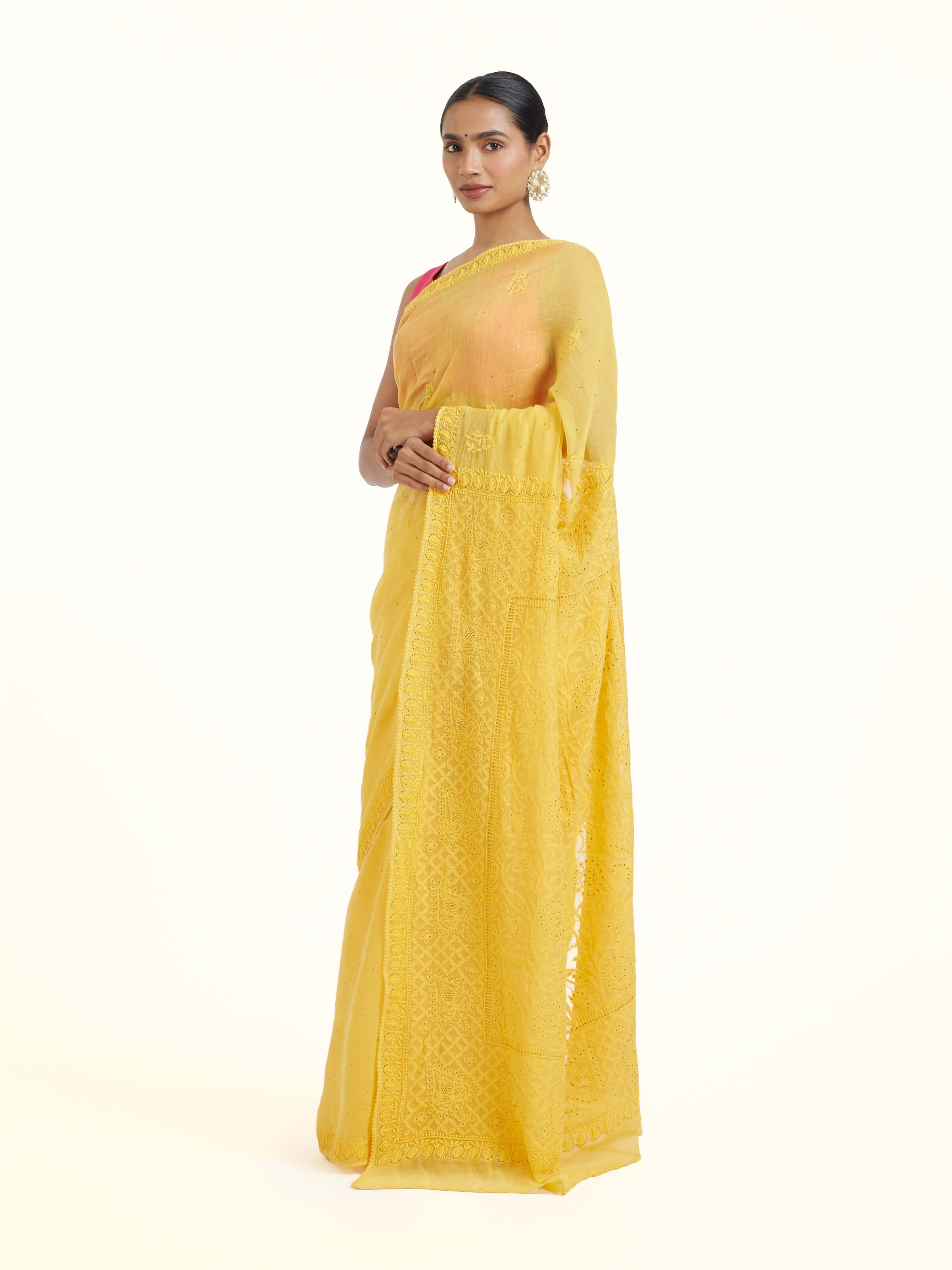 Mango Cotton Silk Chikankari Saree