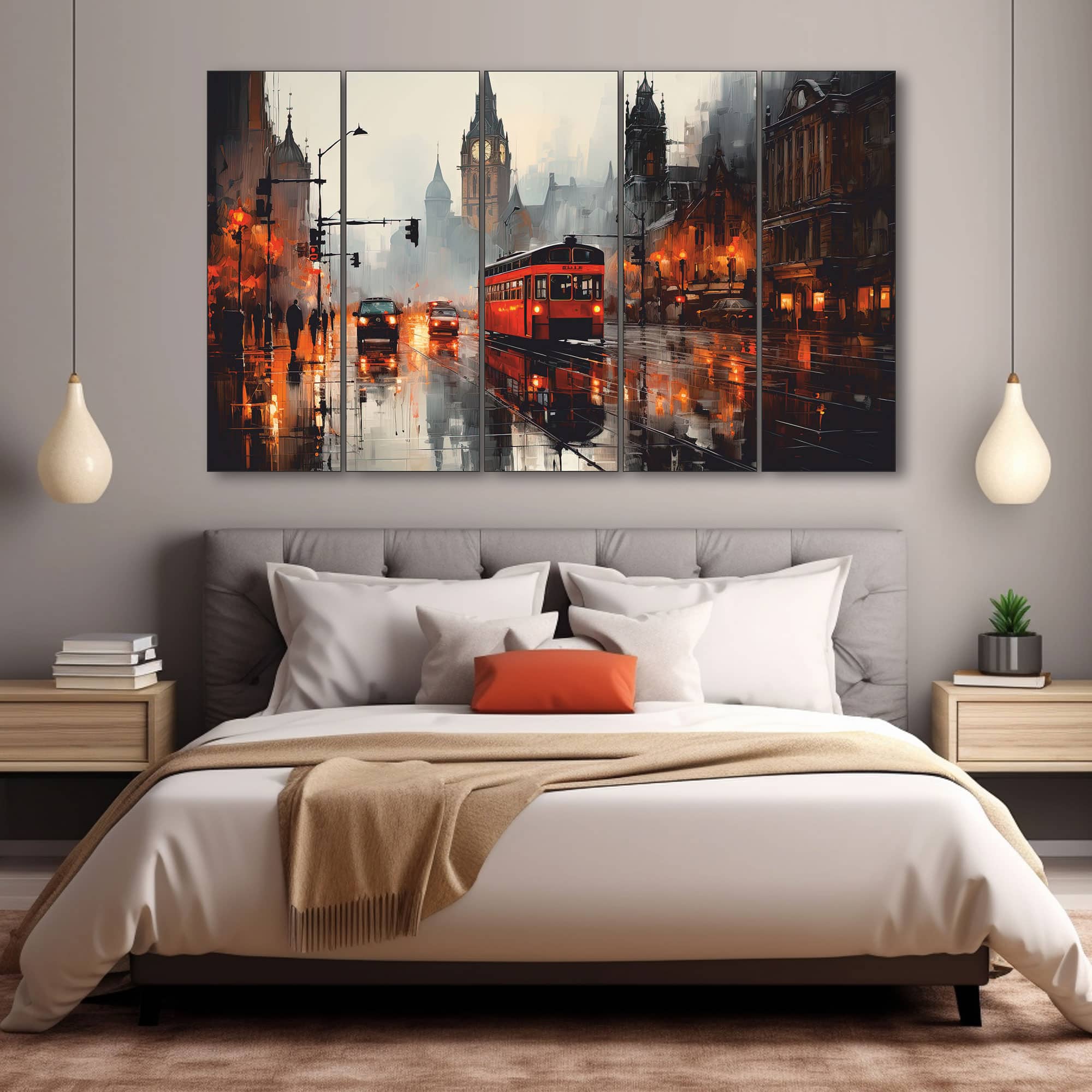 The Castle Decor London Vintage Abstract Wall Art Set of 5 Digital Painting 27x48 Inch - The Castle Decor