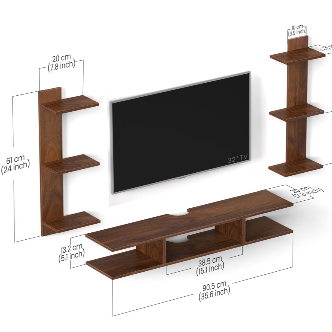 BLUEWUD Estoye Mini Engineering Wood Wall Mount TV Entertainment Unit Set Top Box Stand/TV Cabinet Panel with Shelves for Books & D�cor Display Unit, Ideal for 42�(Brown Maple)