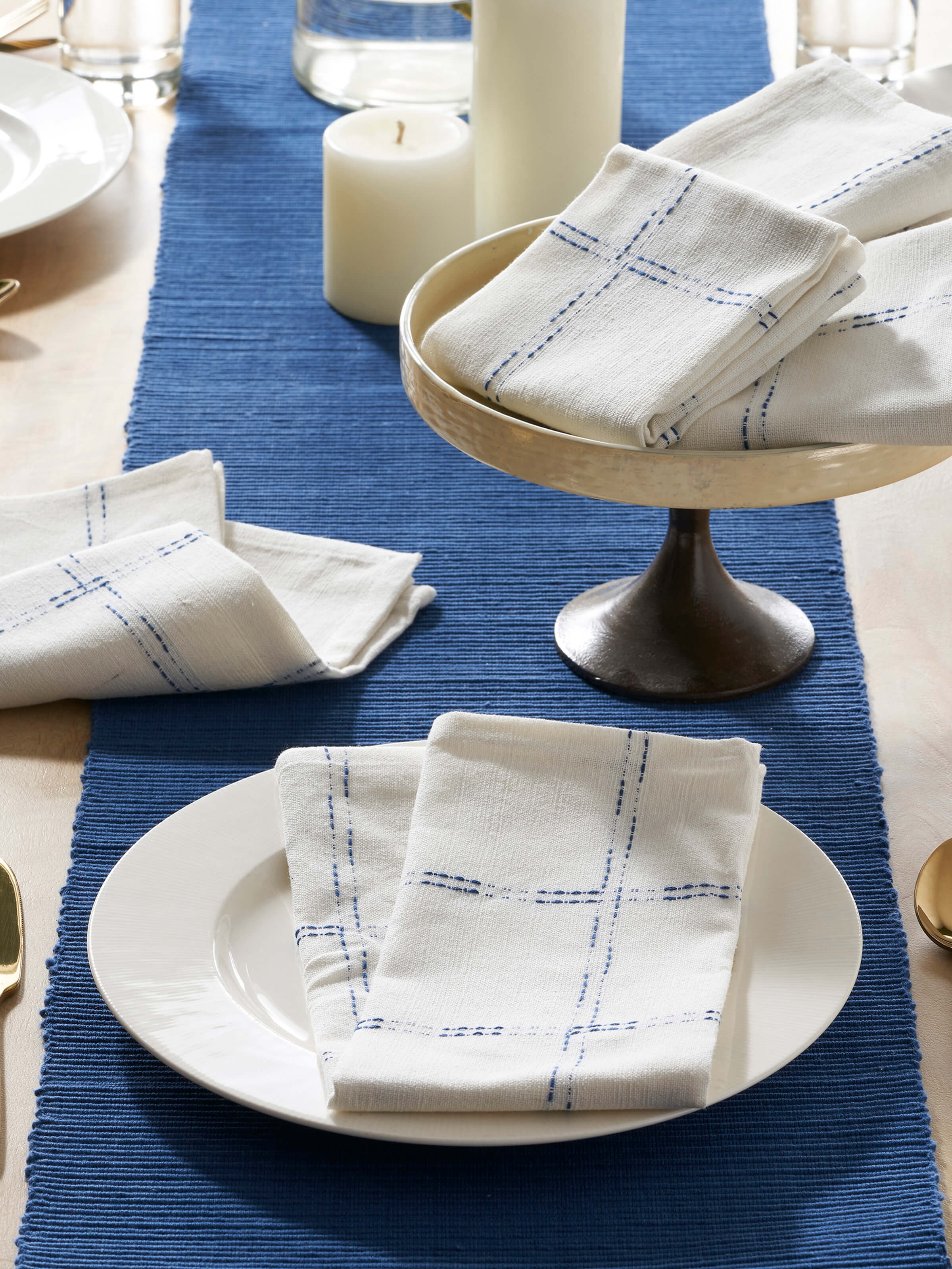 Vastav Indigo Checks Cotton Handloom Dinner Napkins (6 Pcs)