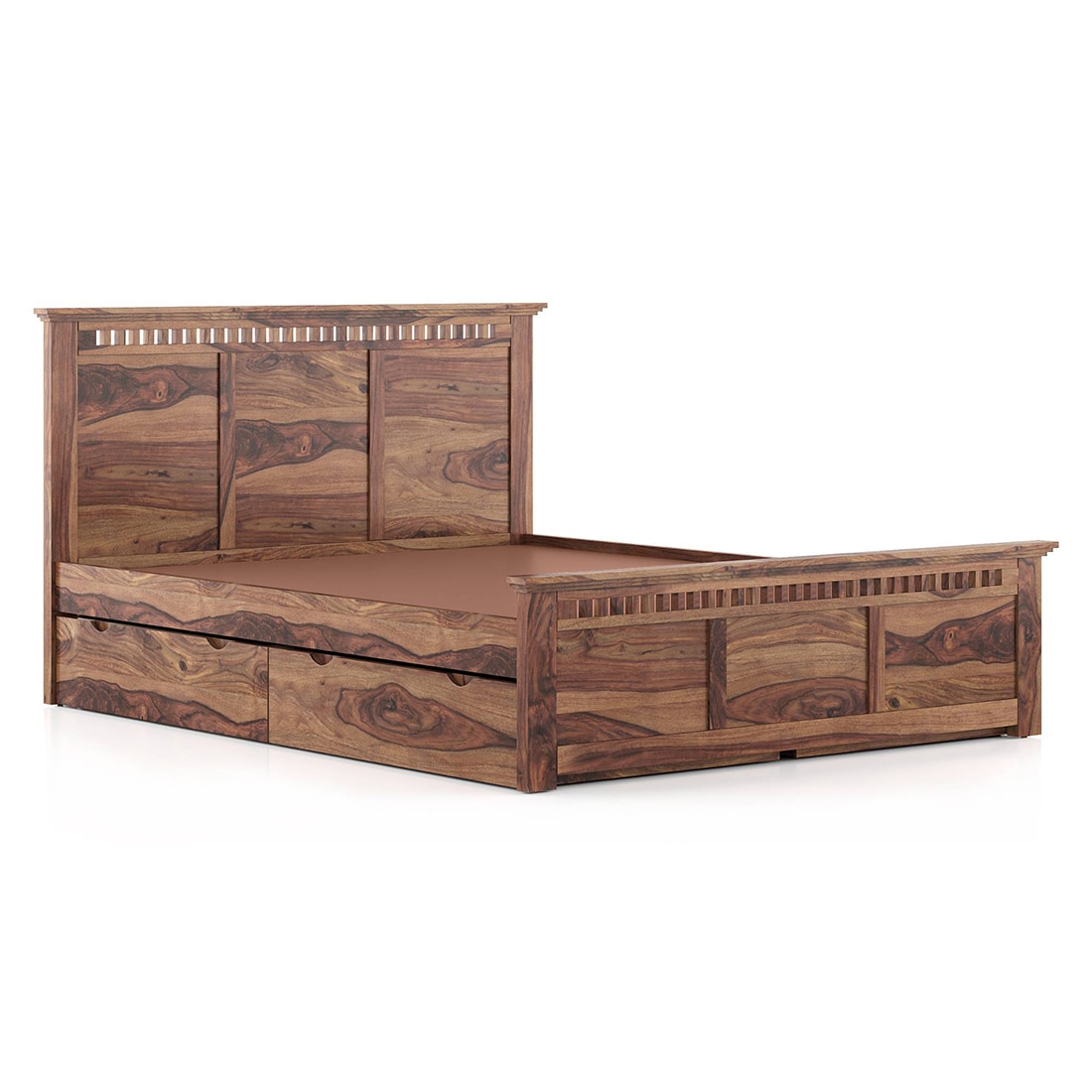 Fidora Solid Wood Queen Size Drawer Storage Bed In Teak Finish