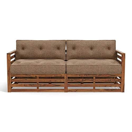 Raymond Wooden Sofa - Teak Finish (Safari Brown) (Finish : teak; Custom Set - Sofas : 0003; Standard Set - Sofas : none; Sofa Material : fabric; Sofa Size : regular; Sofa Type : regular; Colour : safari brown)