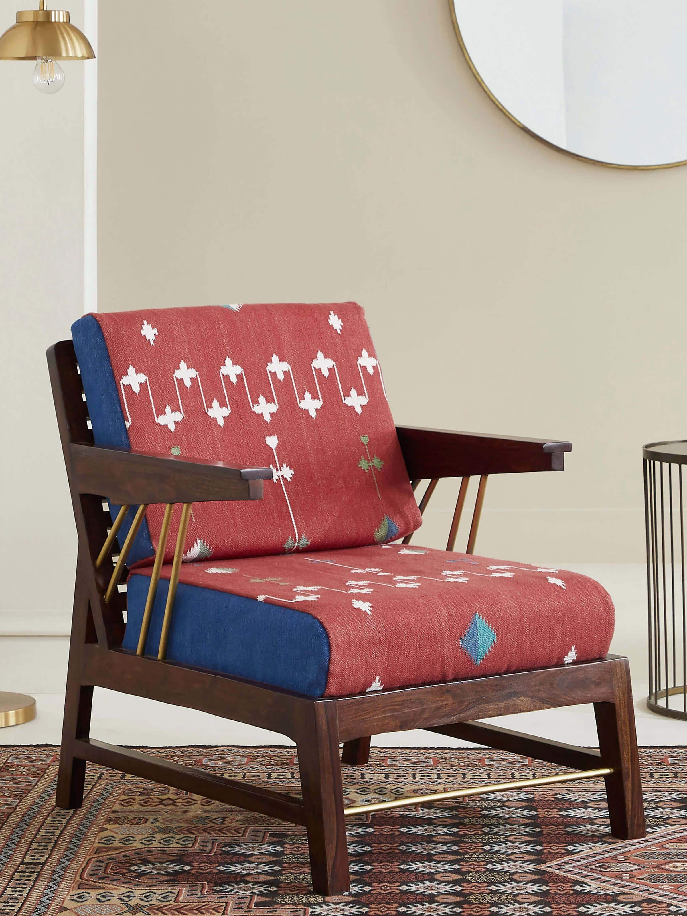 Panja Dhurrie Upholstered Sheesham Wood Armchair