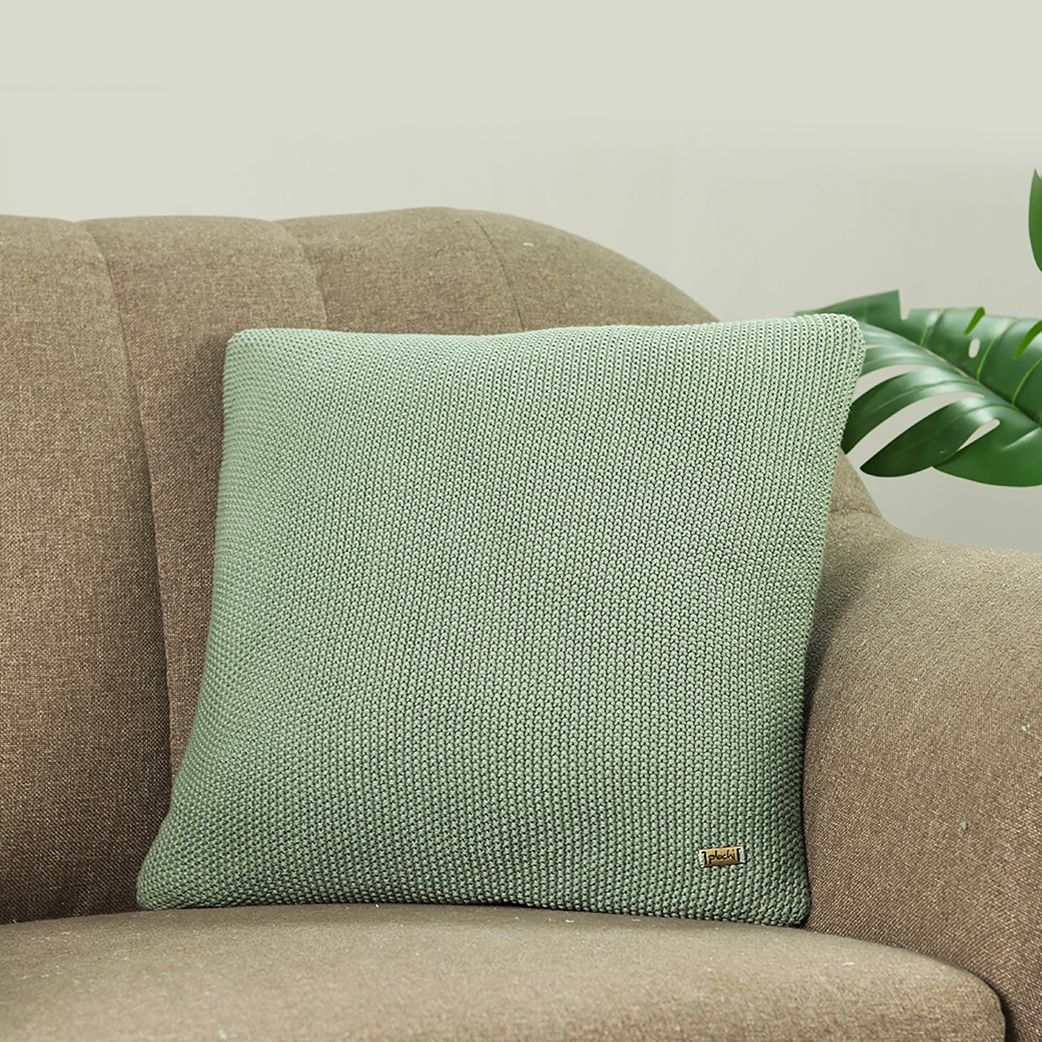 Mini Moss Knitdus Blue Cushion Cover  16X16 Inches - Pluchi