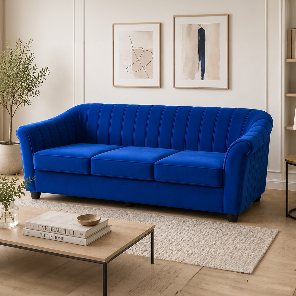 Hamaz 3 Seater Sofa In Fabric Blue Color - AIAN Enterprises