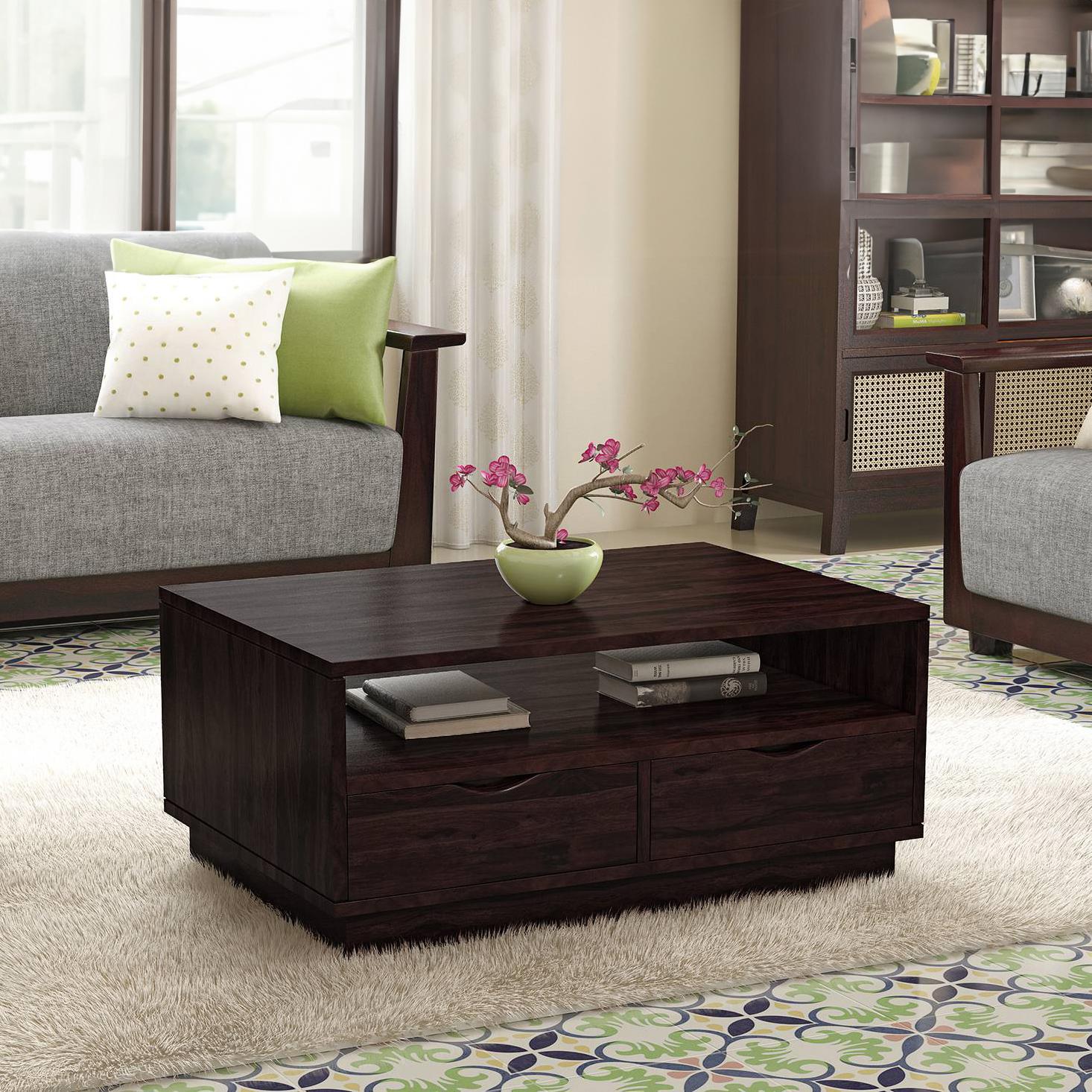 Zephyr Rectangular Solid Wood Coffee Table In Mahogany Finish