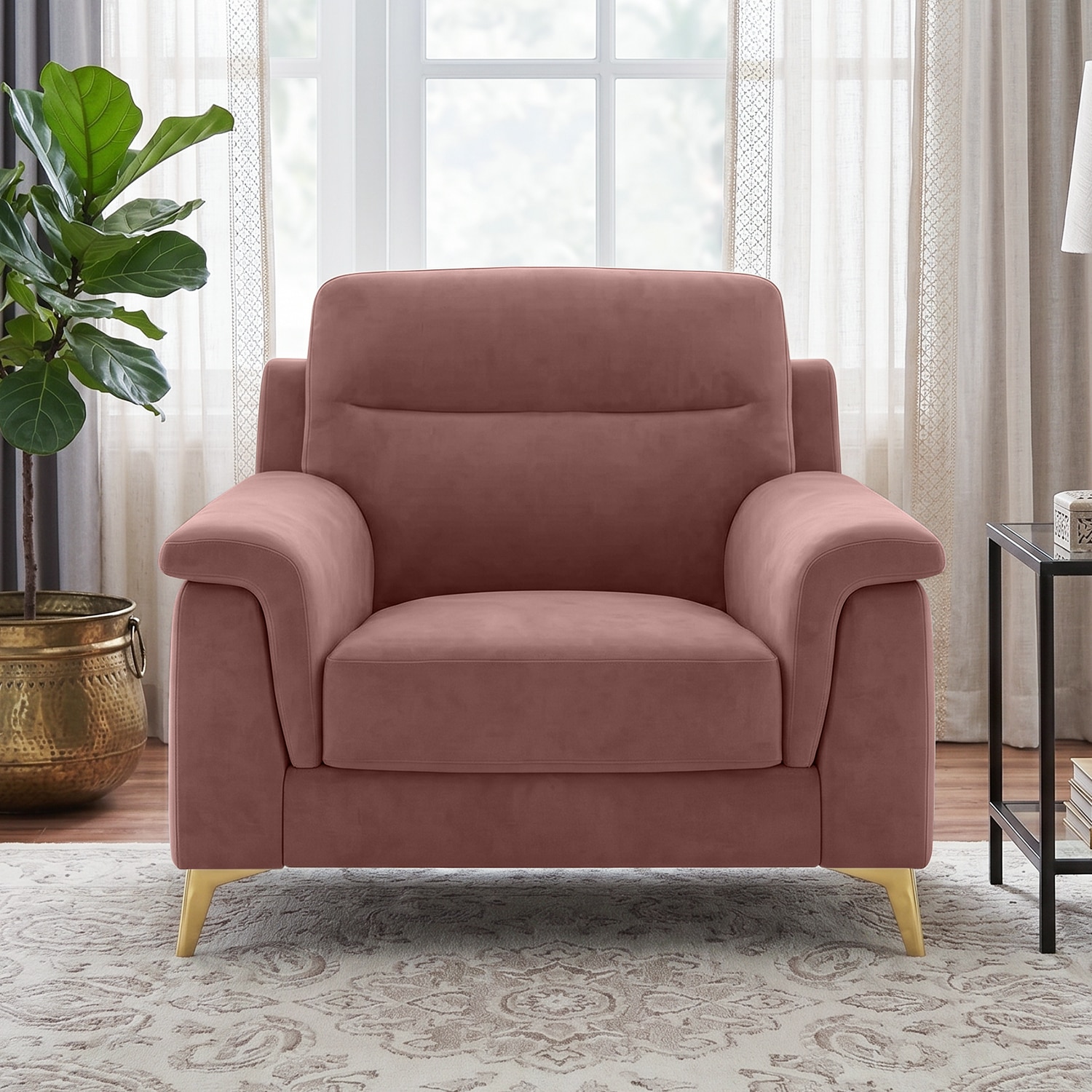 Niwara Velvet 1 Seater  sofa in Pink color - Home Lifestylez