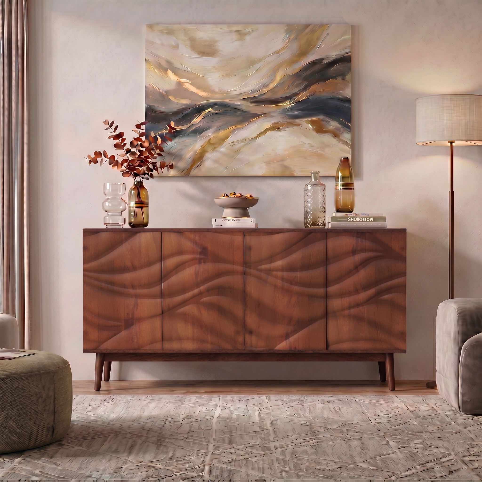 Sahara Solid Wood Sideboard In Honey Finish - Urban Ladder