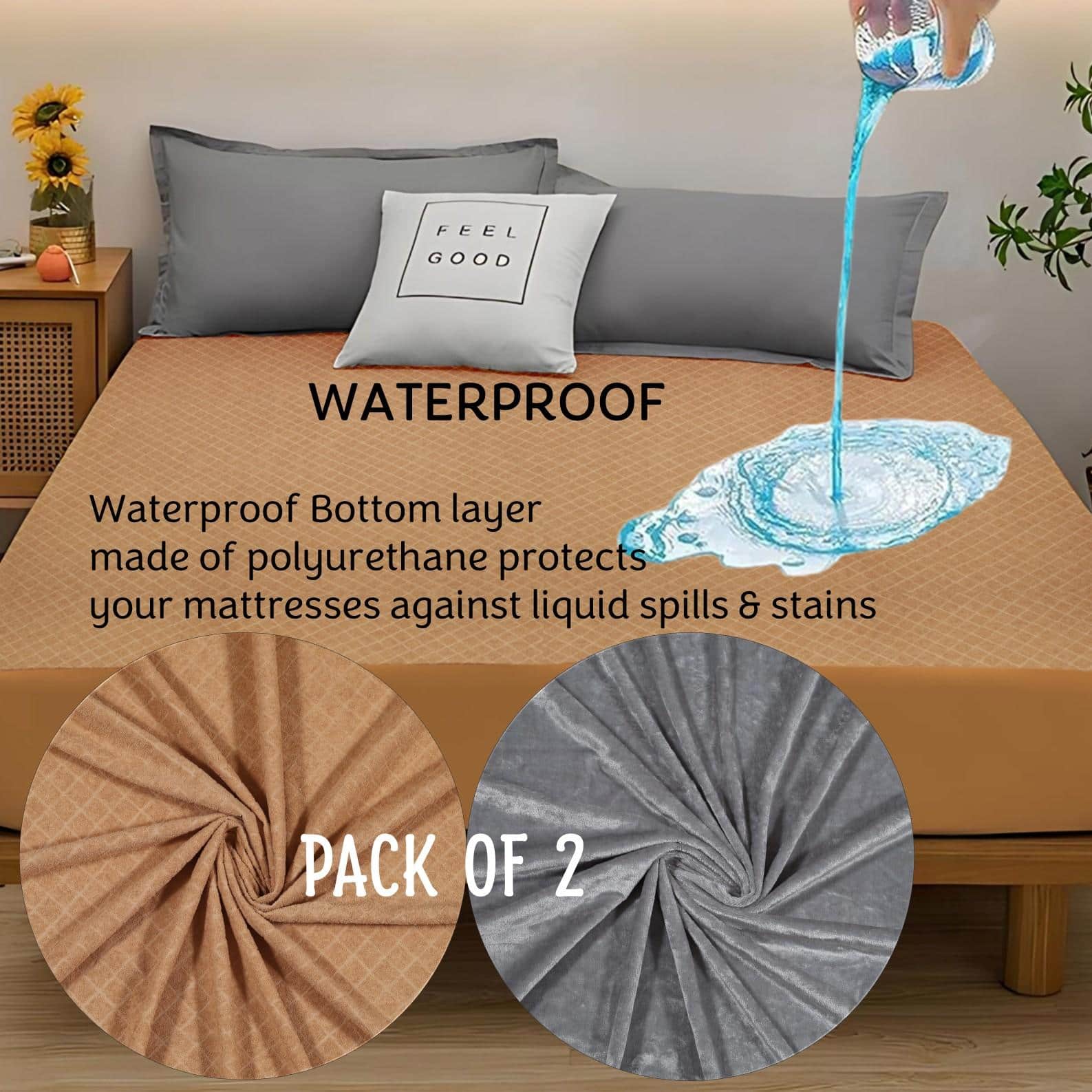 Premium Jacquard Polyester Fabric  King Size Bed  Waterproof Mattress Protector  Bed Cover 78x72  Pack of 2