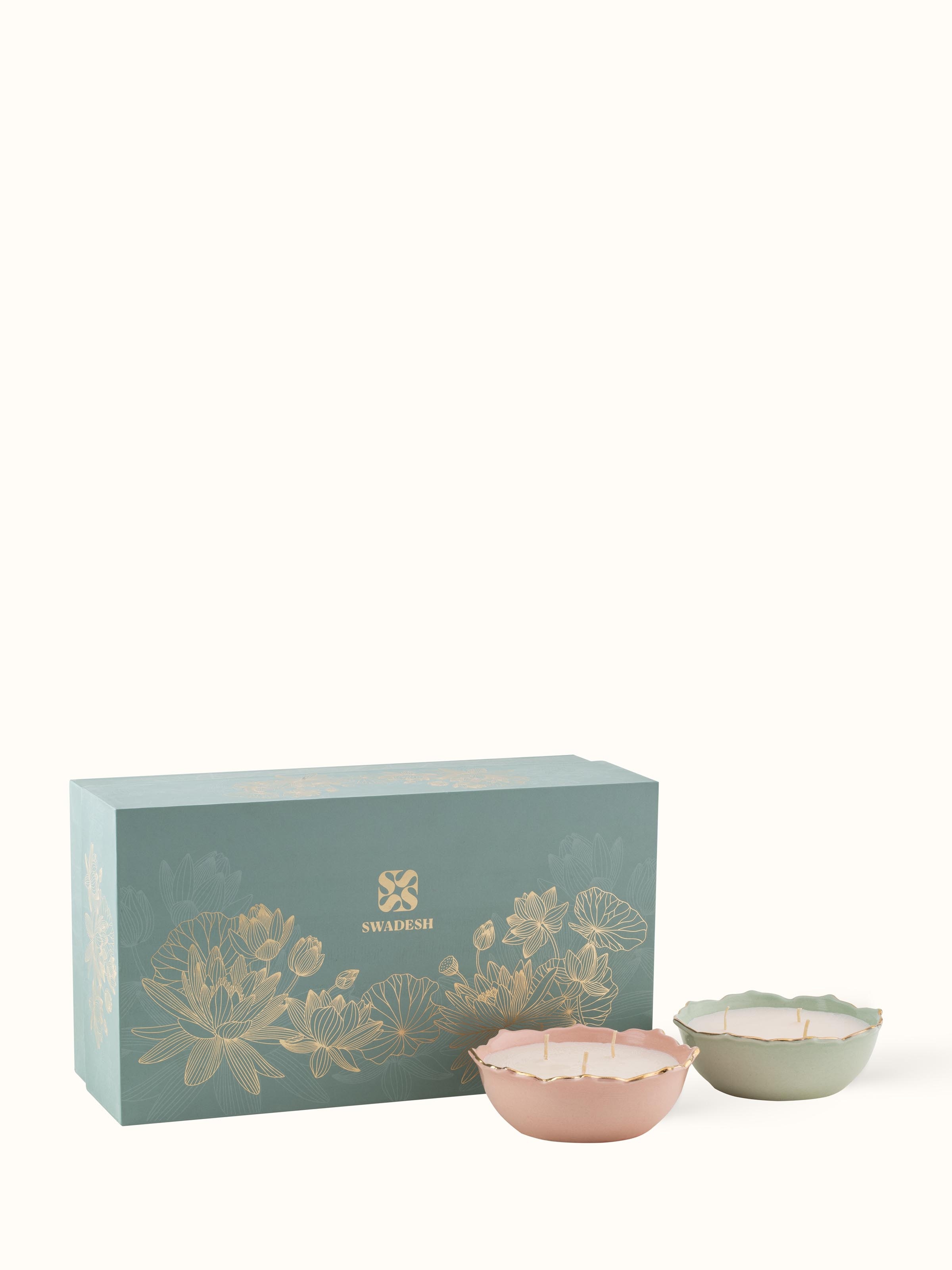 Ceramic Candle set of 2 displayed with soft lighting for an ambient atmosphere